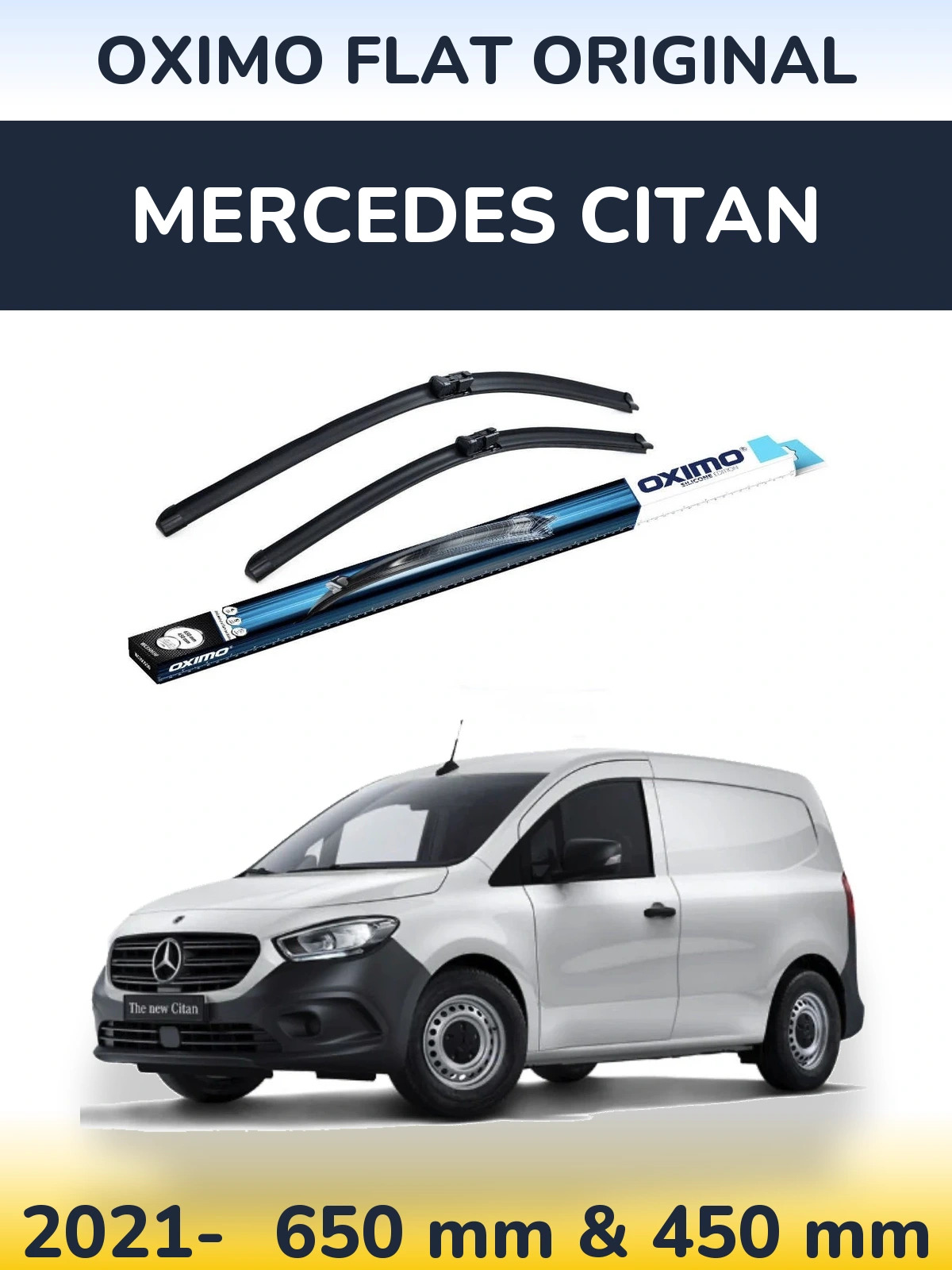 Sada předních stěračů Oximo Flat Original 650 a 450 mm pro Mercedes Citan 2021-2026