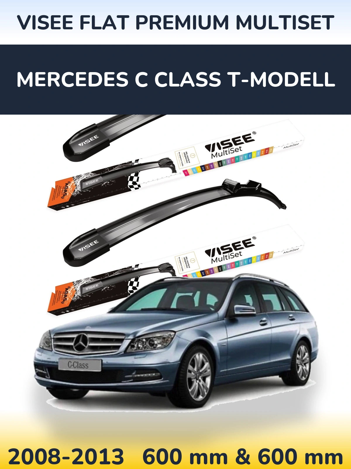 Комплект передніх щіток VISEE FLAT PREMIUM MultiSet 600 & 600 мм для Mercedes C Class T-Модельl 2008-2013