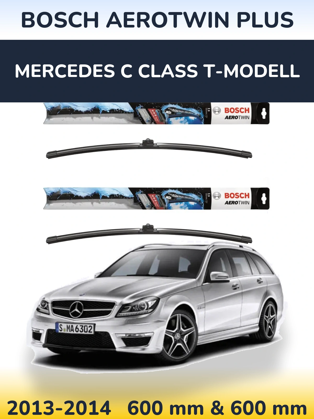 Комплект передніх щіток BOSCH AeroTwin Plus 600 & 600 мм для Mercedes C Class T-Модельl 2013-2014