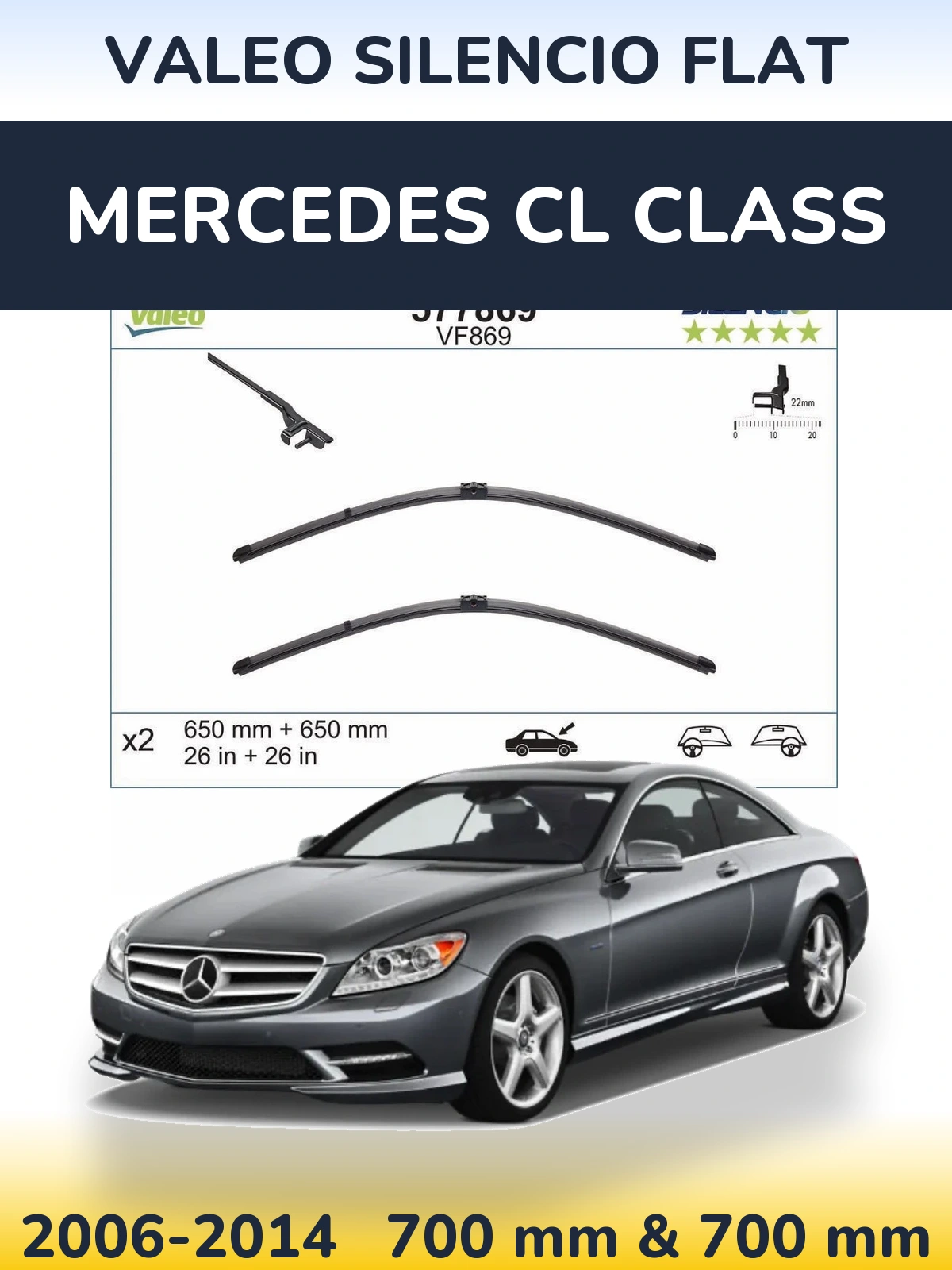 Sada předních stěračů Valeo Silencio Flat 680 a 680 mm pro Mercedes CL Class 2006-2014