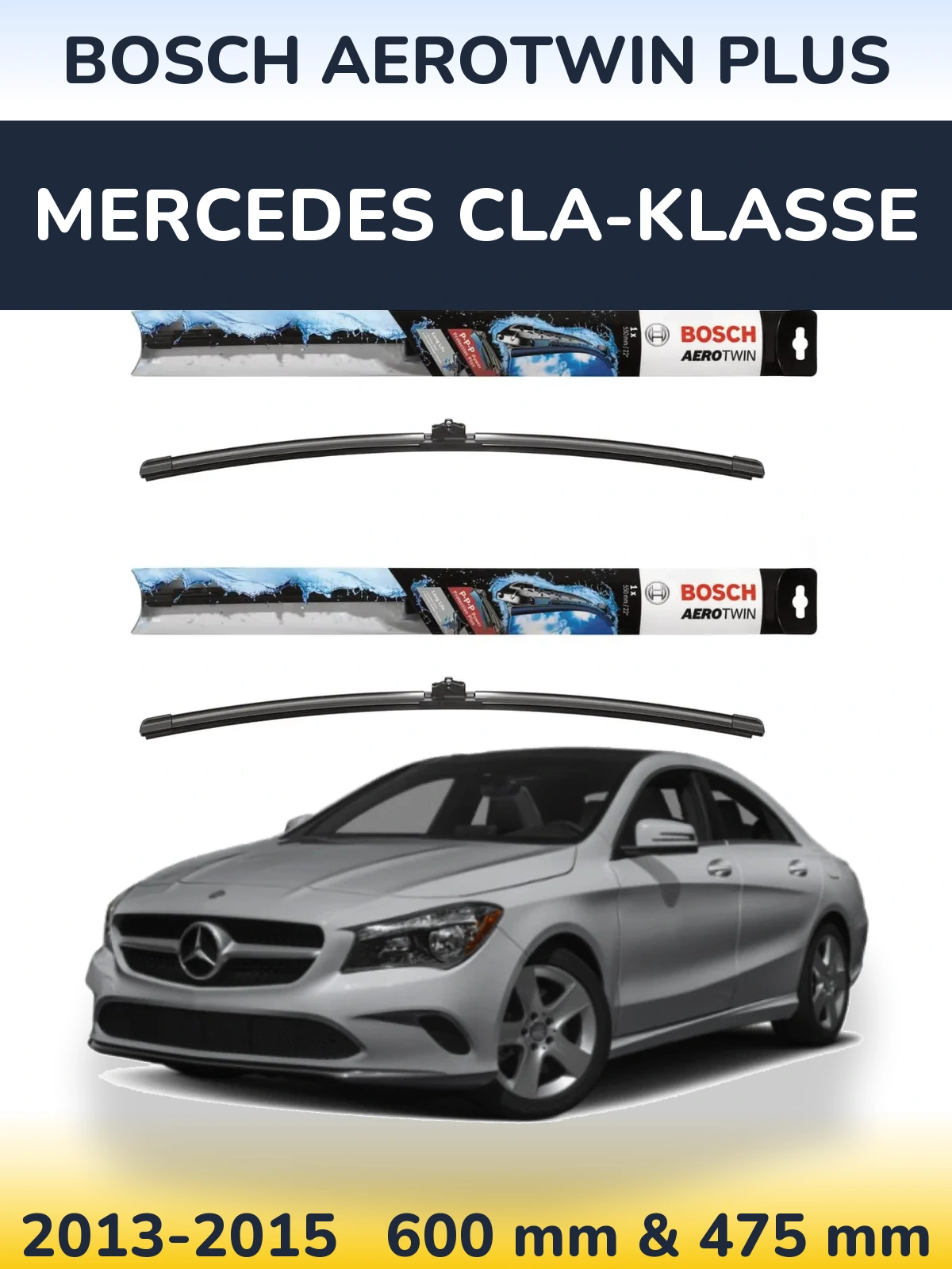 Sada předních stěračů BOSCH AeroTwin Plus 600 a 475 mm pro Mercedes CLA-Klasse 2013-2015