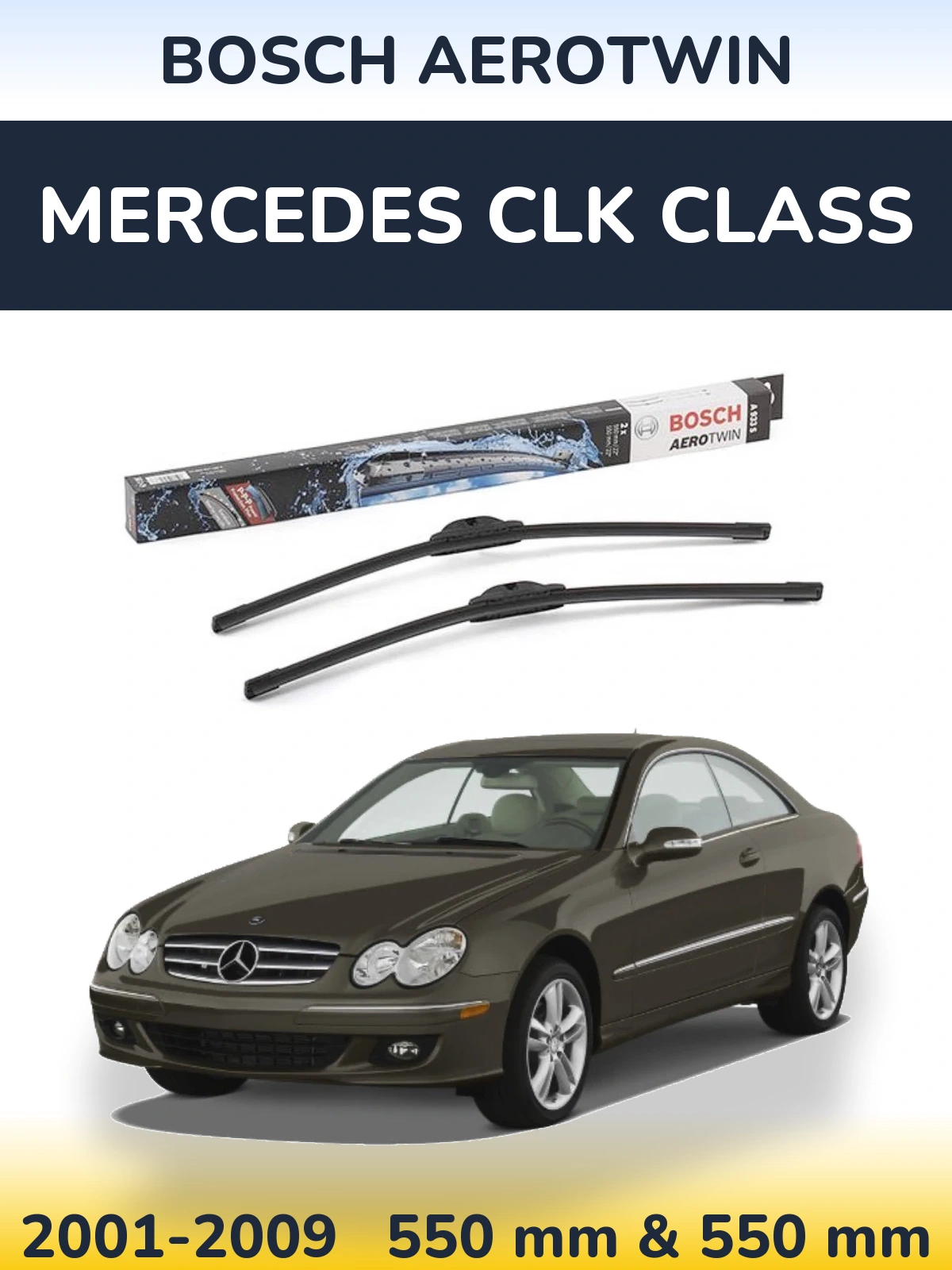 Sada předních stěračů BOSCH AeroTwin 550 a 550 mm pro Mercedes CLK Class 2001-2009