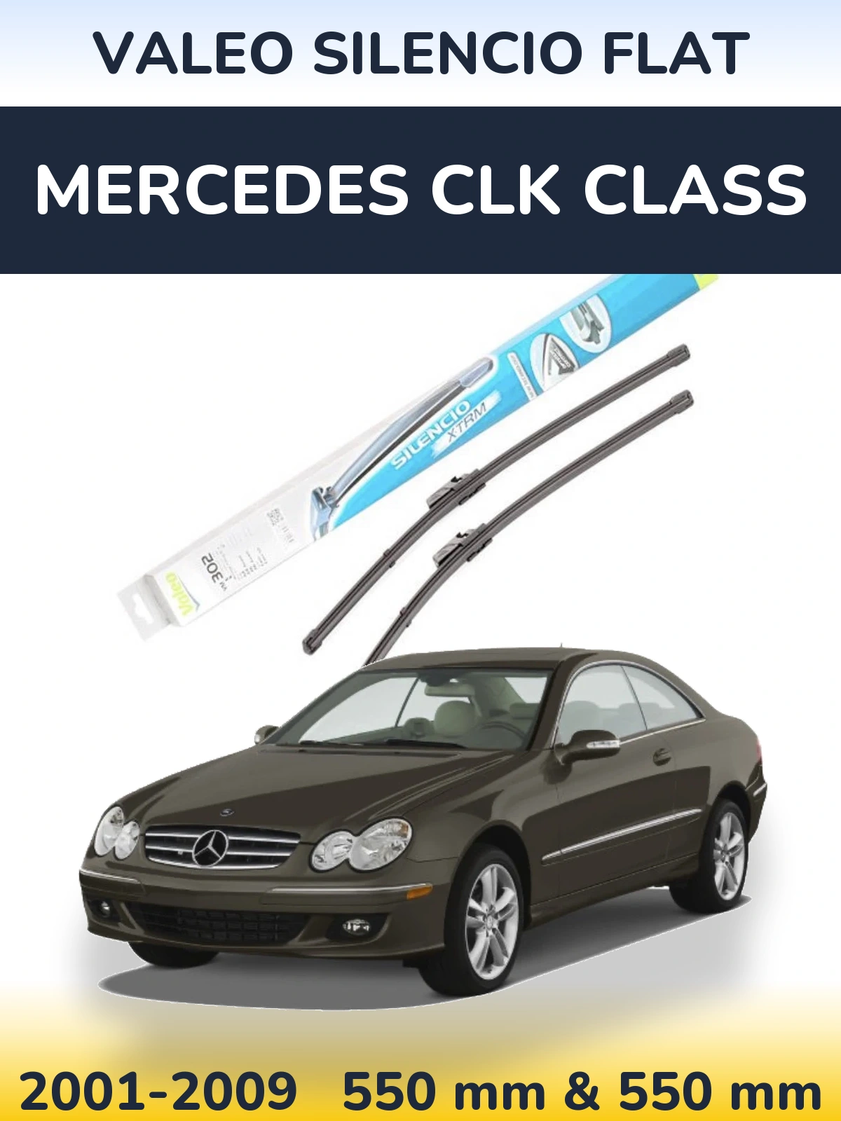 Sada předních stěračů Valeo Silencio Flat 550 a 550 mm pro Mercedes CLK Class 2001-2009