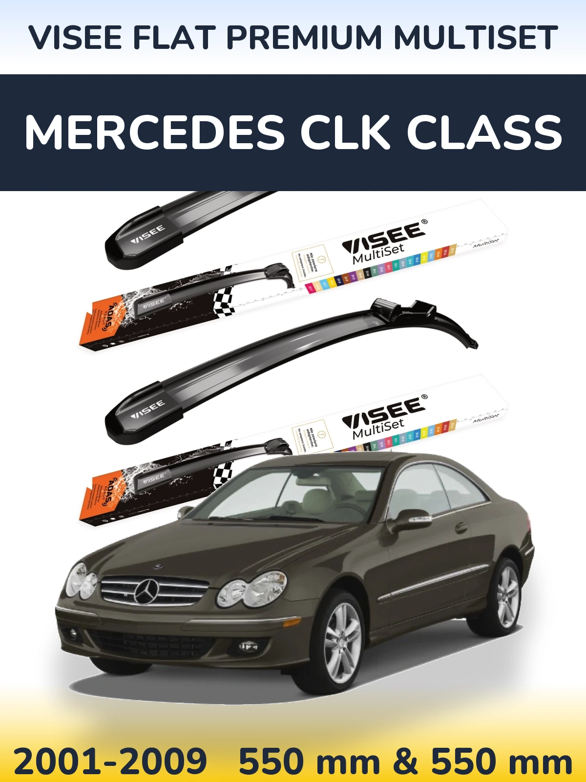 Sada předních stěračů VISEE FLAT PREMIUM MultiSet 550 a 550 mm pro Mercedes CLK Class 2001-2009