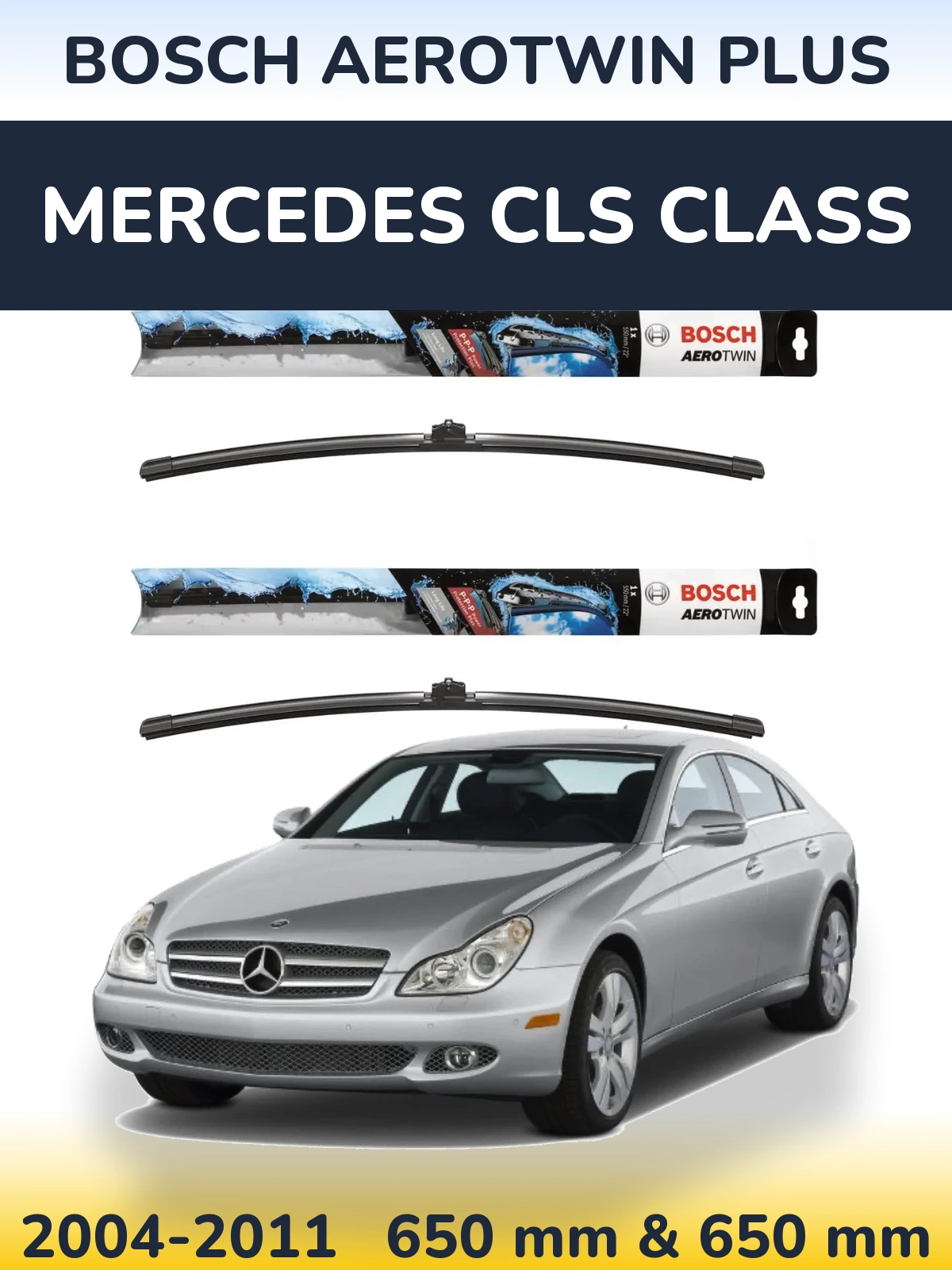 Sada předních stěračů BOSCH AeroTwin Plus 650 a 650 mm pro Mercedes CLS Class 2004-2011