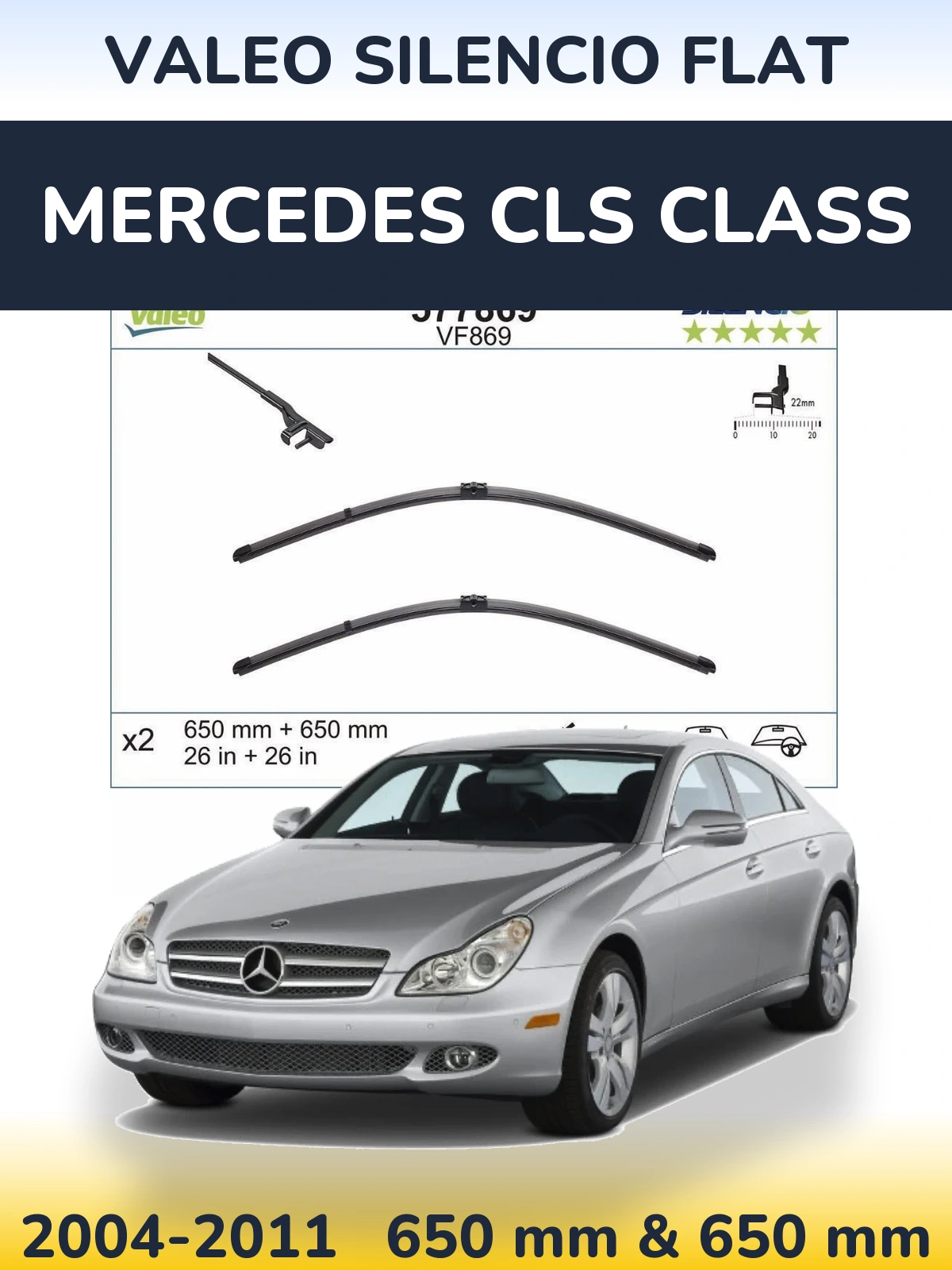 Sada předních stěračů Valeo Silencio Flat 680 a 680 mm pro Mercedes CLS Class 2004-2011