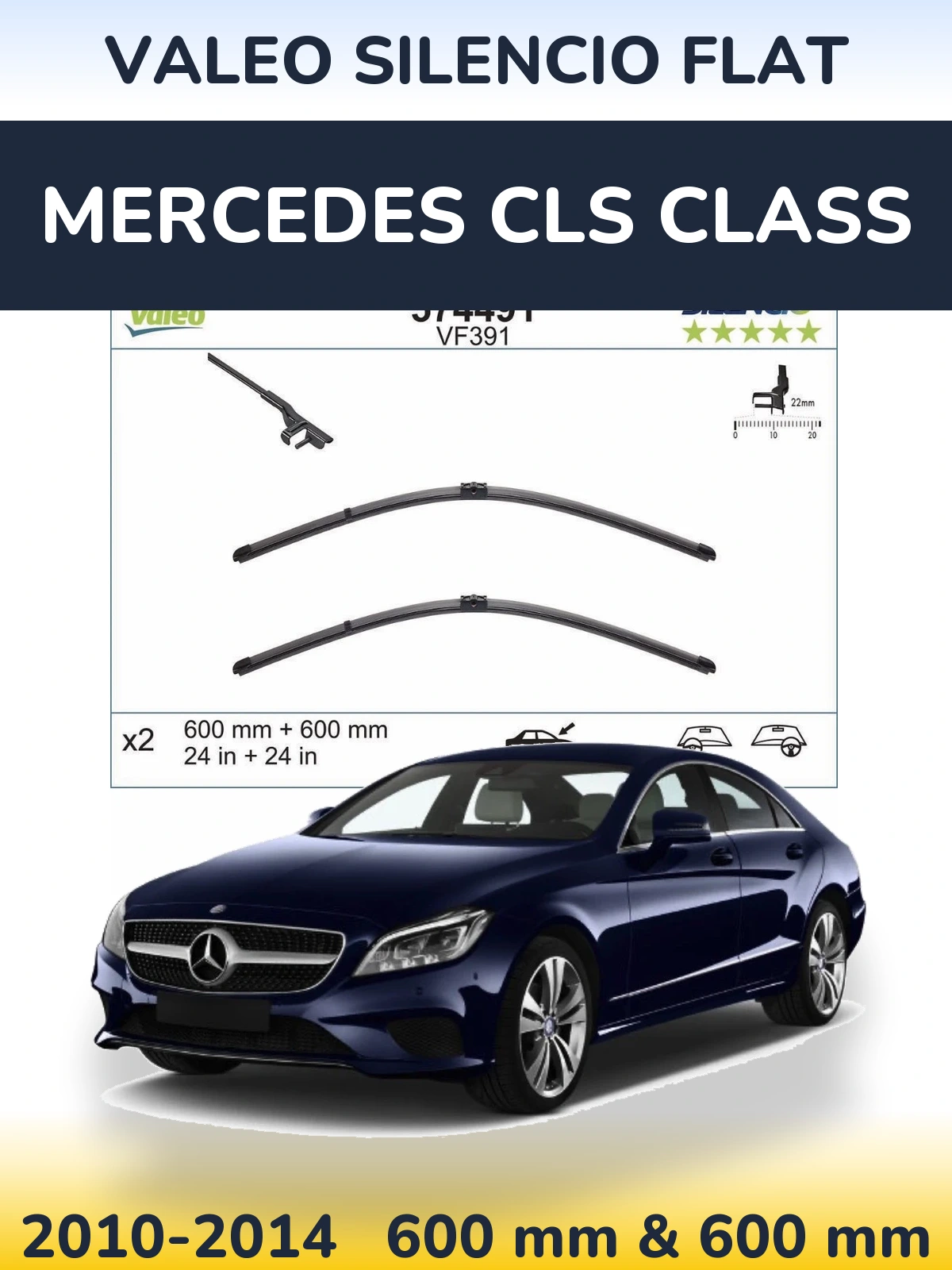 Sada předních stěračů Valeo Silencio Flat 600 a 600 mm pro Mercedes CLS Class 2010-2014