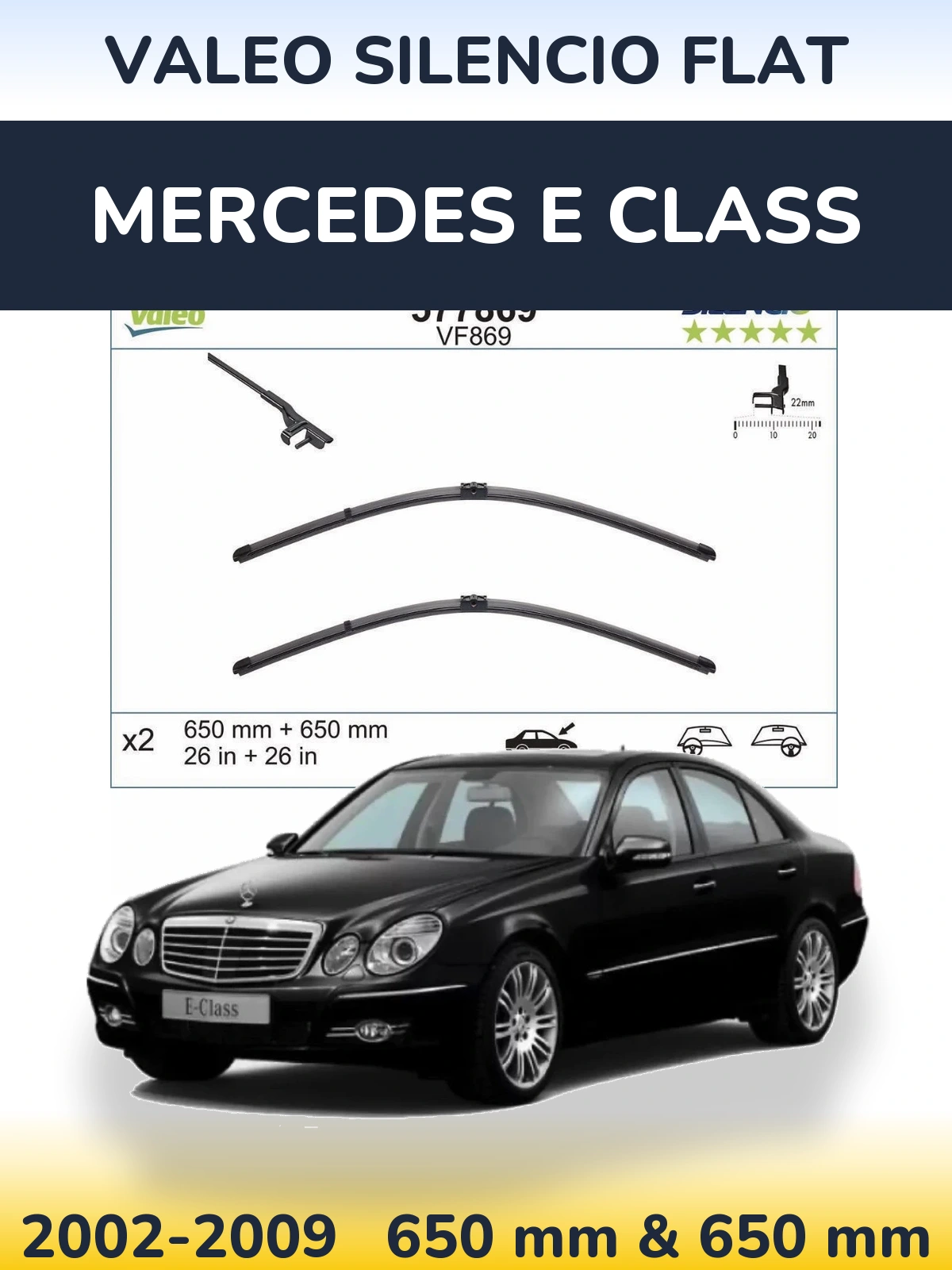 Sada předních stěračů Valeo Silencio Flat 680 a 680 mm pro Mercedes E Class 2002-2009