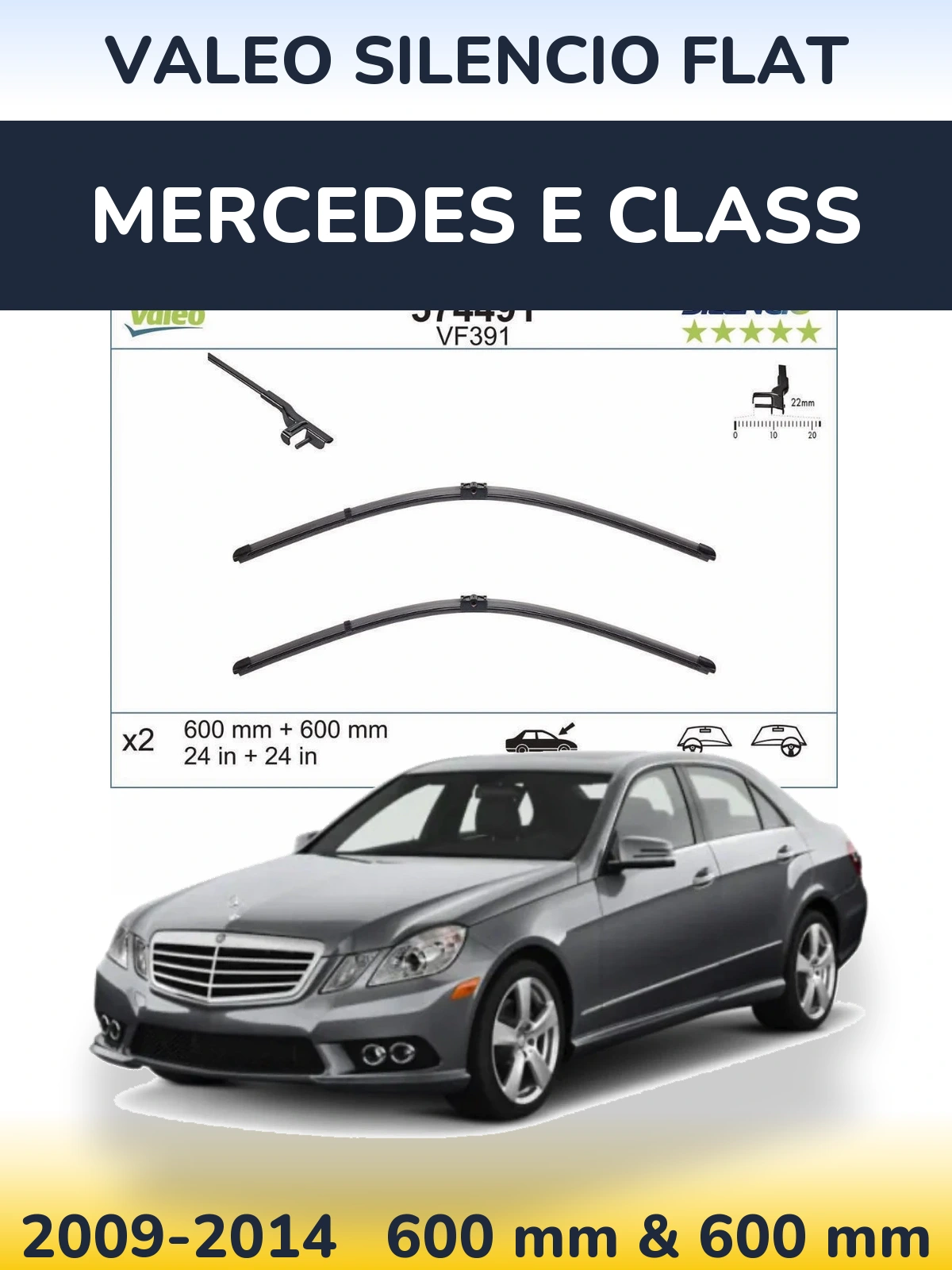 Sada předních stěračů Valeo Silencio Flat 600 a 600 mm pro Mercedes E Class 2009-2014