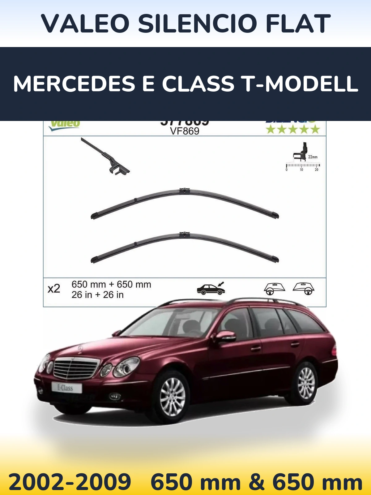 Sada předních stěračů Valeo Silencio Flat 680 a 680 mm pro Mercedes E Class T-Modell 2002-2009