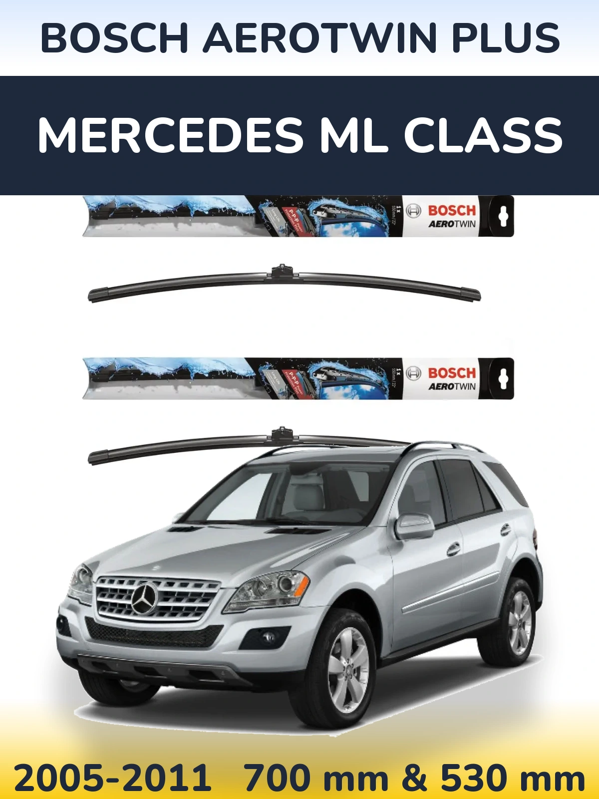 Sada předních stěračů BOSCH AeroTwin Plus 700 a 530 mm pro Mercedes ML Class 2005-2011