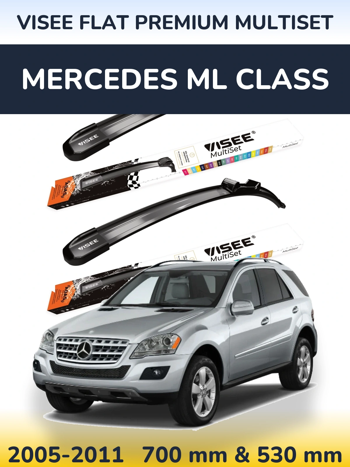 Sada předních stěračů VISEE FLAT PREMIUM MultiSet 700 a 530 mm pro Mercedes ML Class 2005-2011
