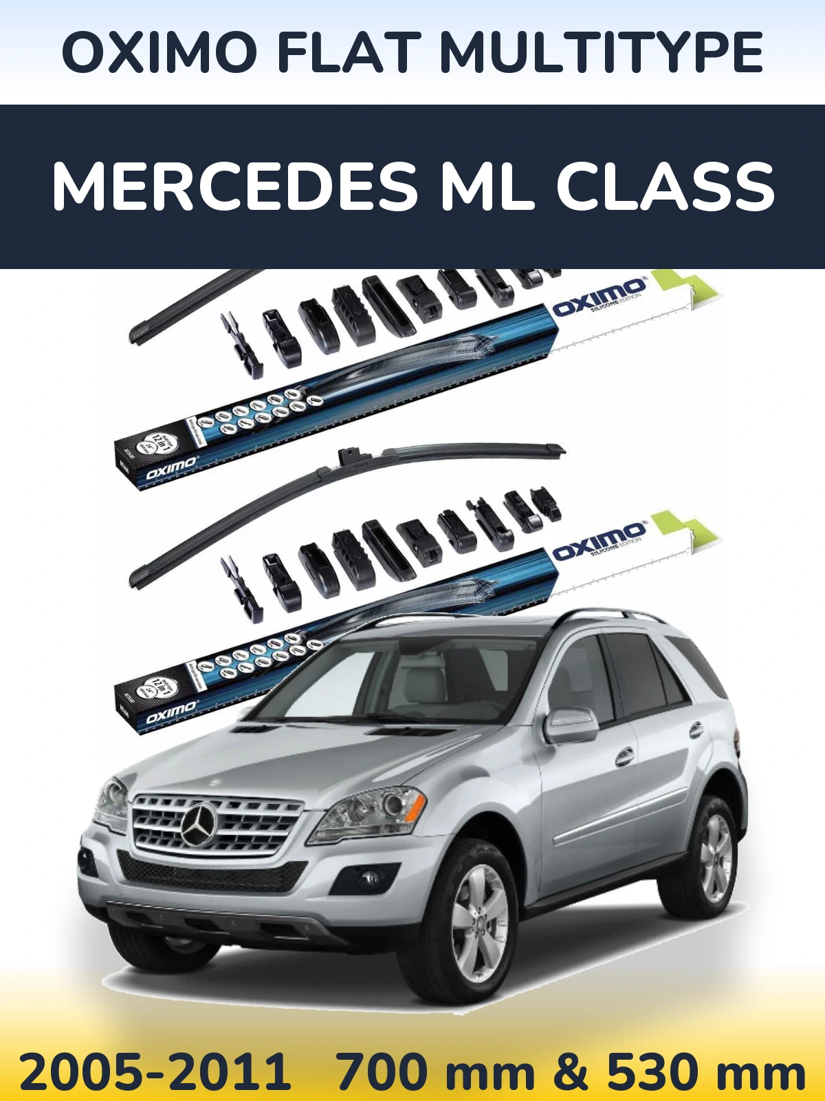 Sada předních stěračů Oximo Flat MultiType 700 a 530 mm pro Mercedes ML Class 2005-2011