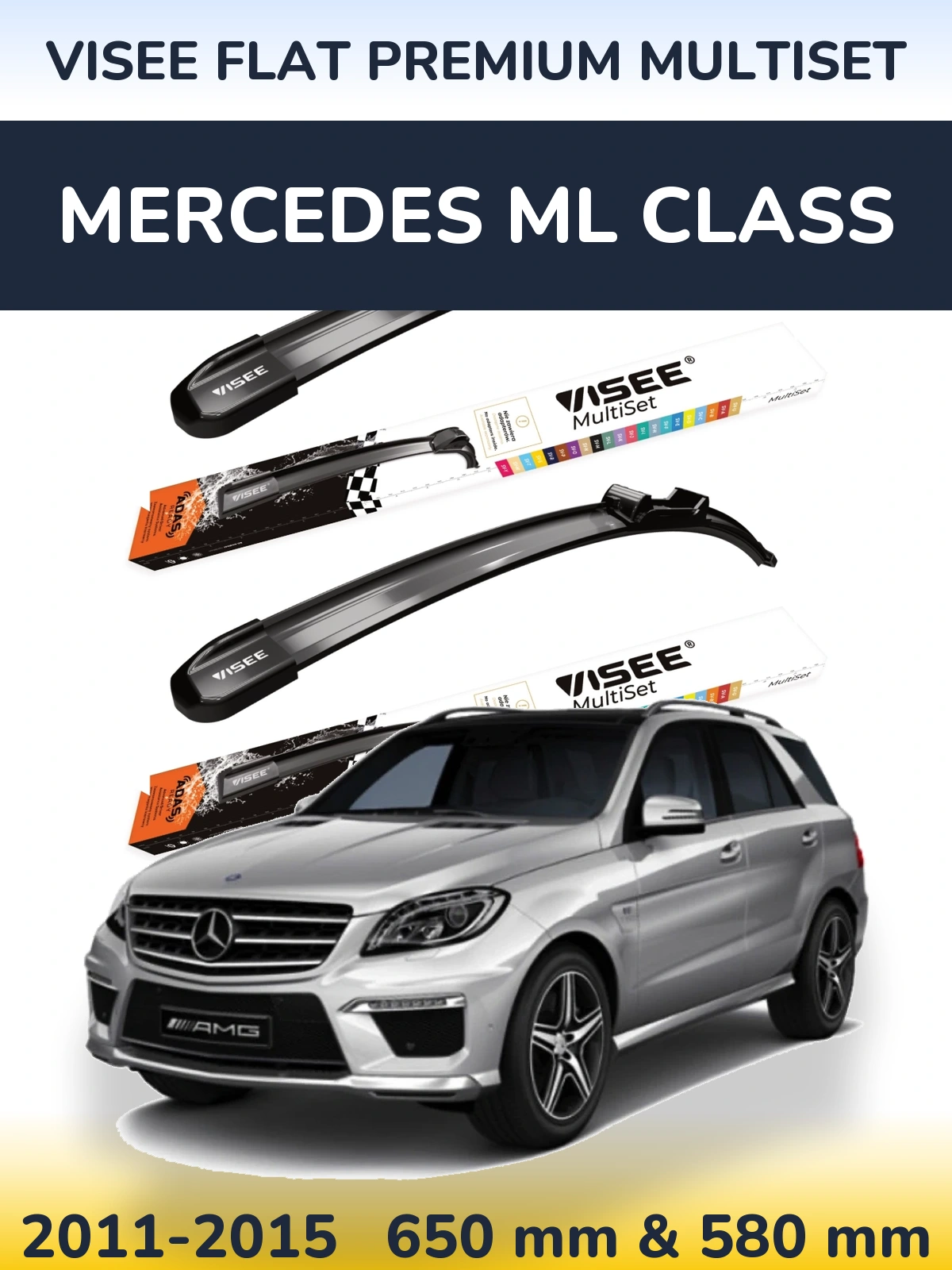 Sada předních stěračů VISEE FLAT PREMIUM MultiSet 650 a 580 mm pro Mercedes ML Class 2011-2015