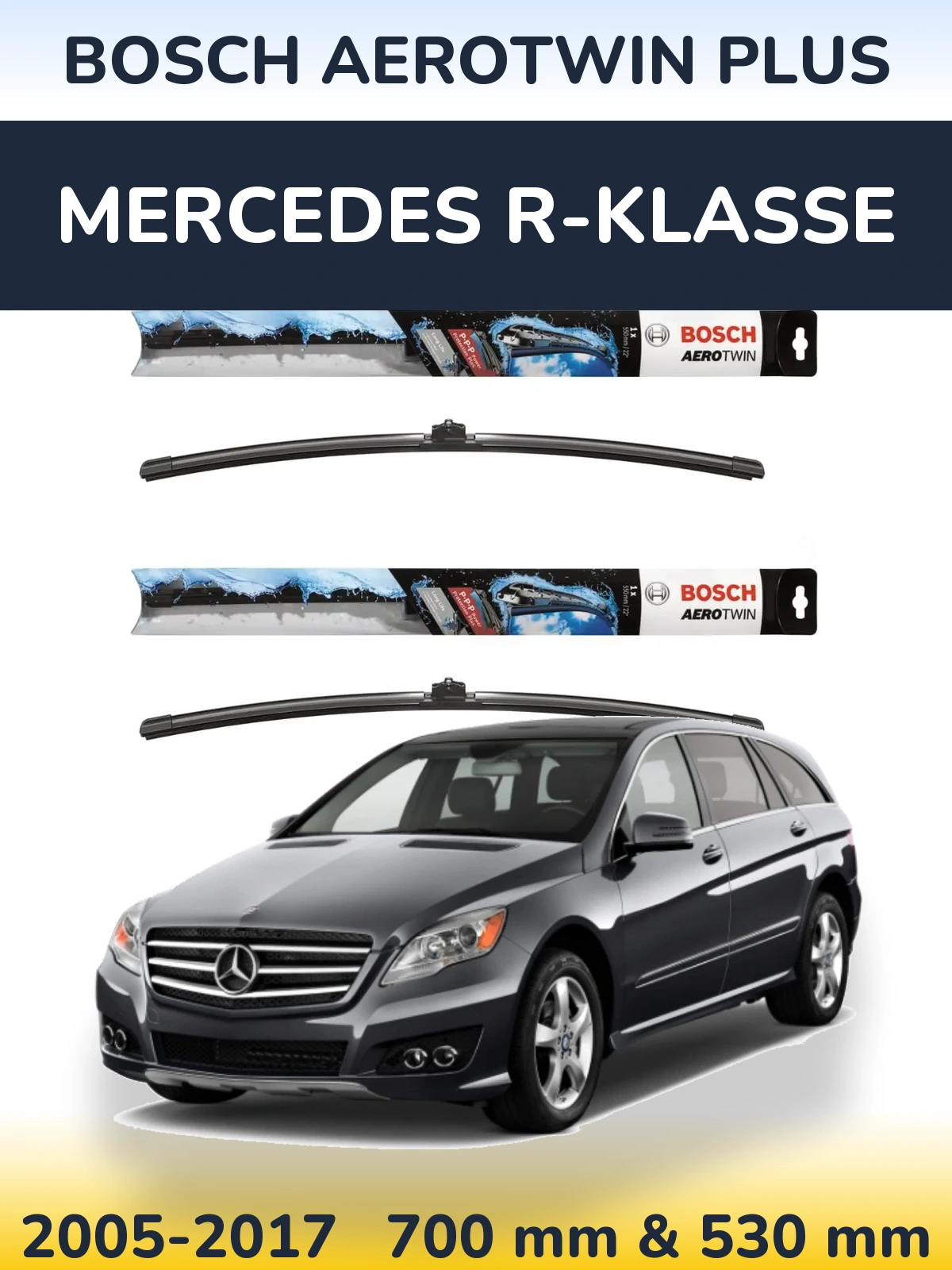 Sada předních stěračů BOSCH AeroTwin Plus 700 a 530 mm pro Mercedes R-Klasse 2005-2017