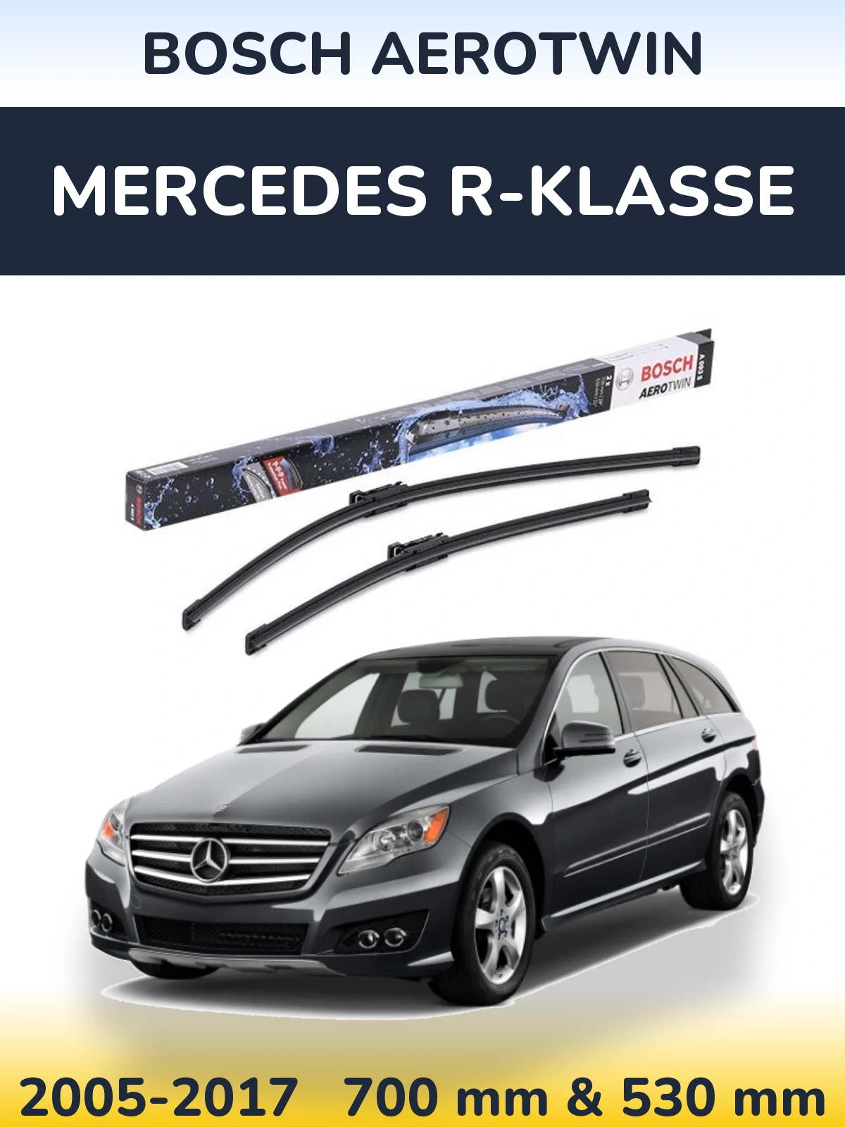 Sada předních stěračů BOSCH AeroTwin 700 a 530 mm pro Mercedes R-Klasse 2005-2017