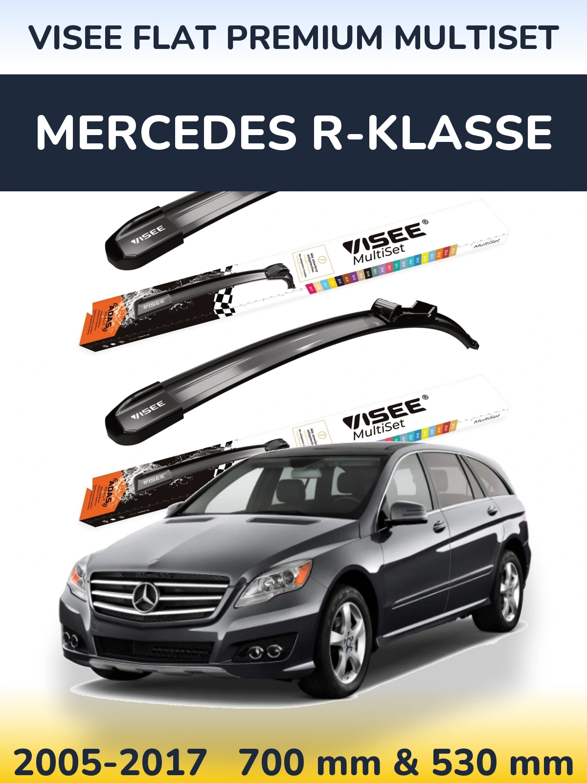 Sada předních stěračů VISEE FLAT PREMIUM MultiSet 700 a 530 mm pro Mercedes R-Klasse 2005-2017