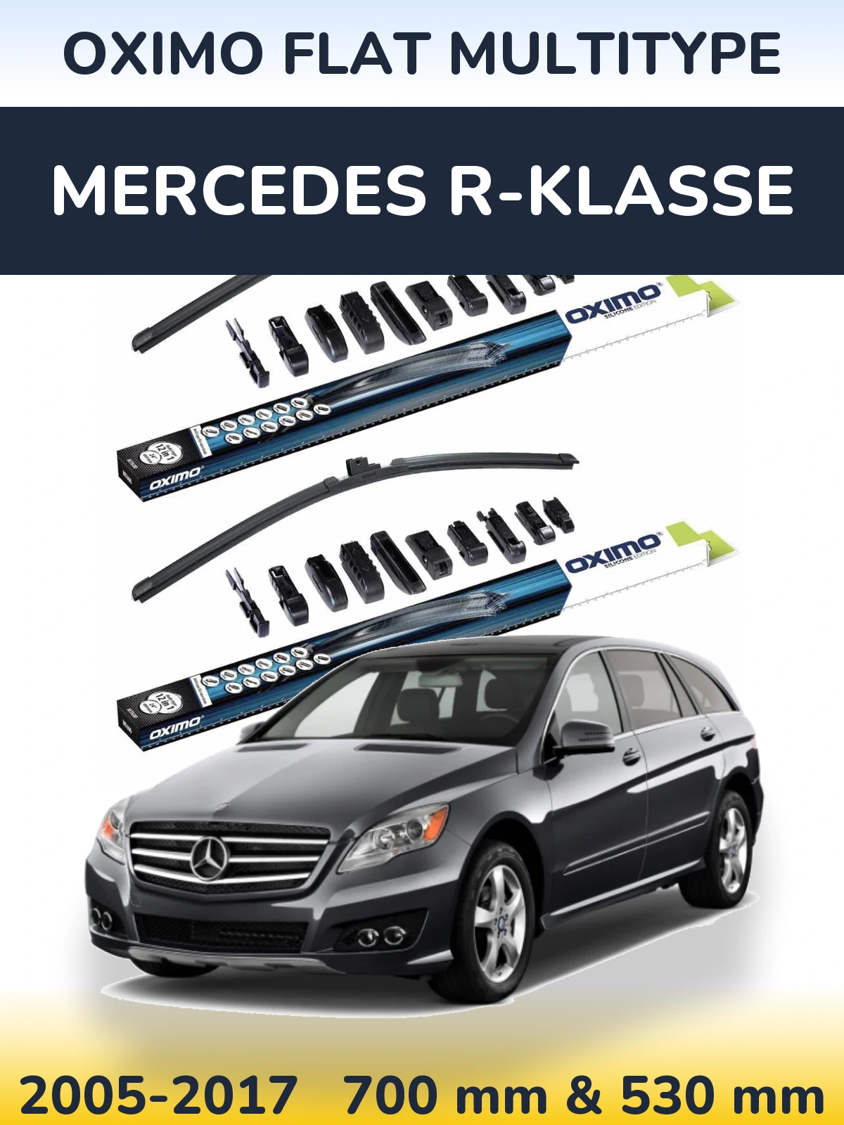 Sada předních stěračů Oximo Flat MultiType 700 a 530 mm pro Mercedes R-Klasse 2005-2017