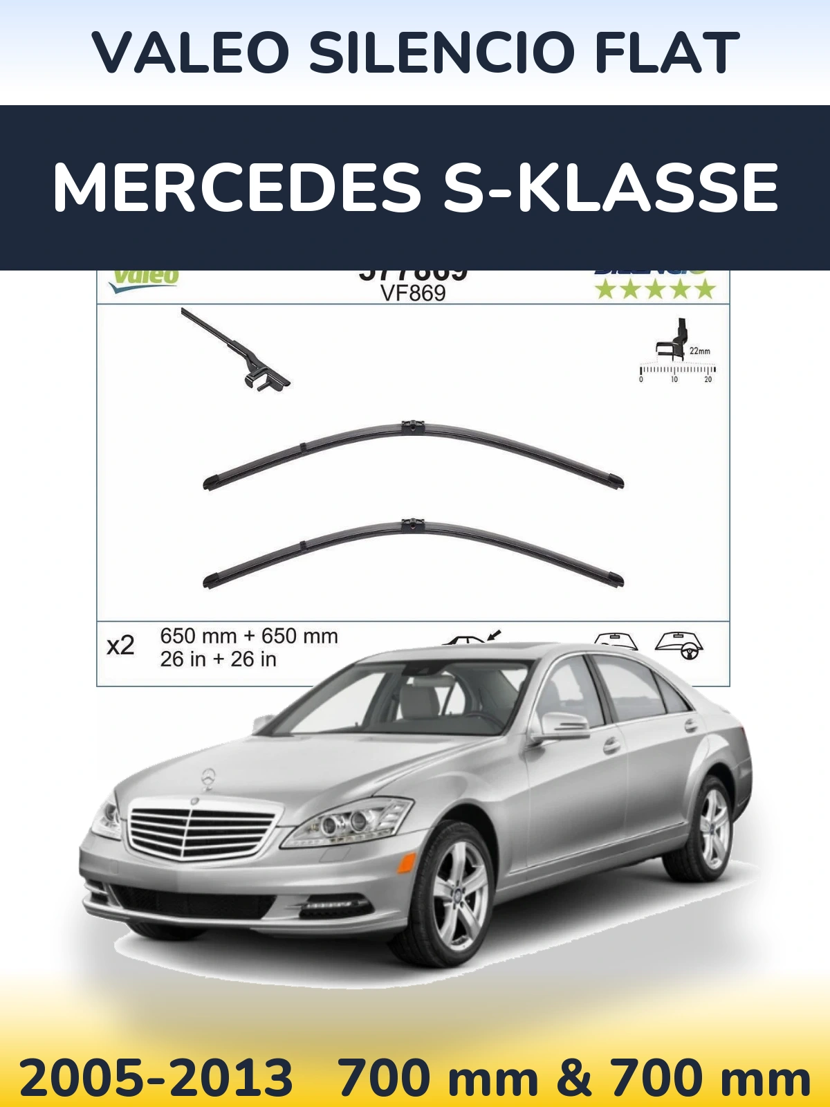 Комплект передніх щіток Valeo Silencio Flat 680 & 680 мм для Mercedes S-Klasse 2005-2013