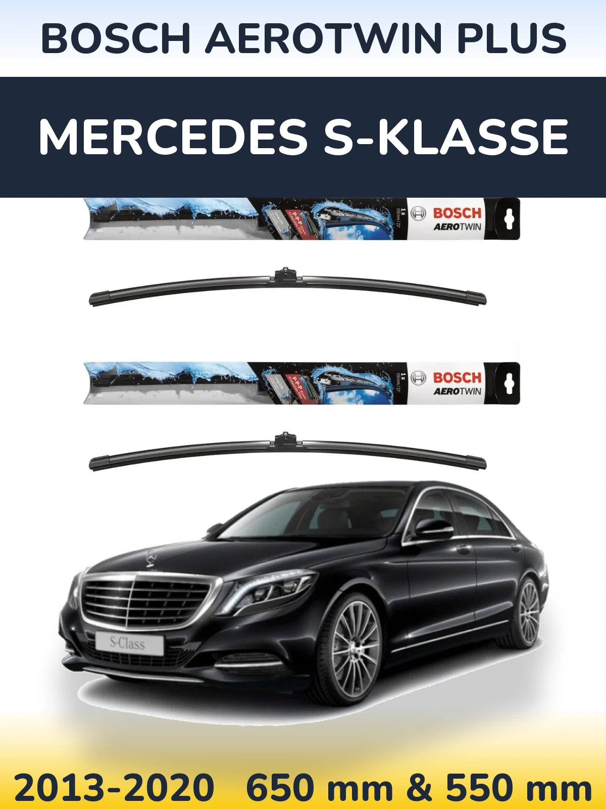Sada předních stěračů BOSCH AeroTwin Plus 650 a 550 mm pro Mercedes S-Klasse 2013-2020