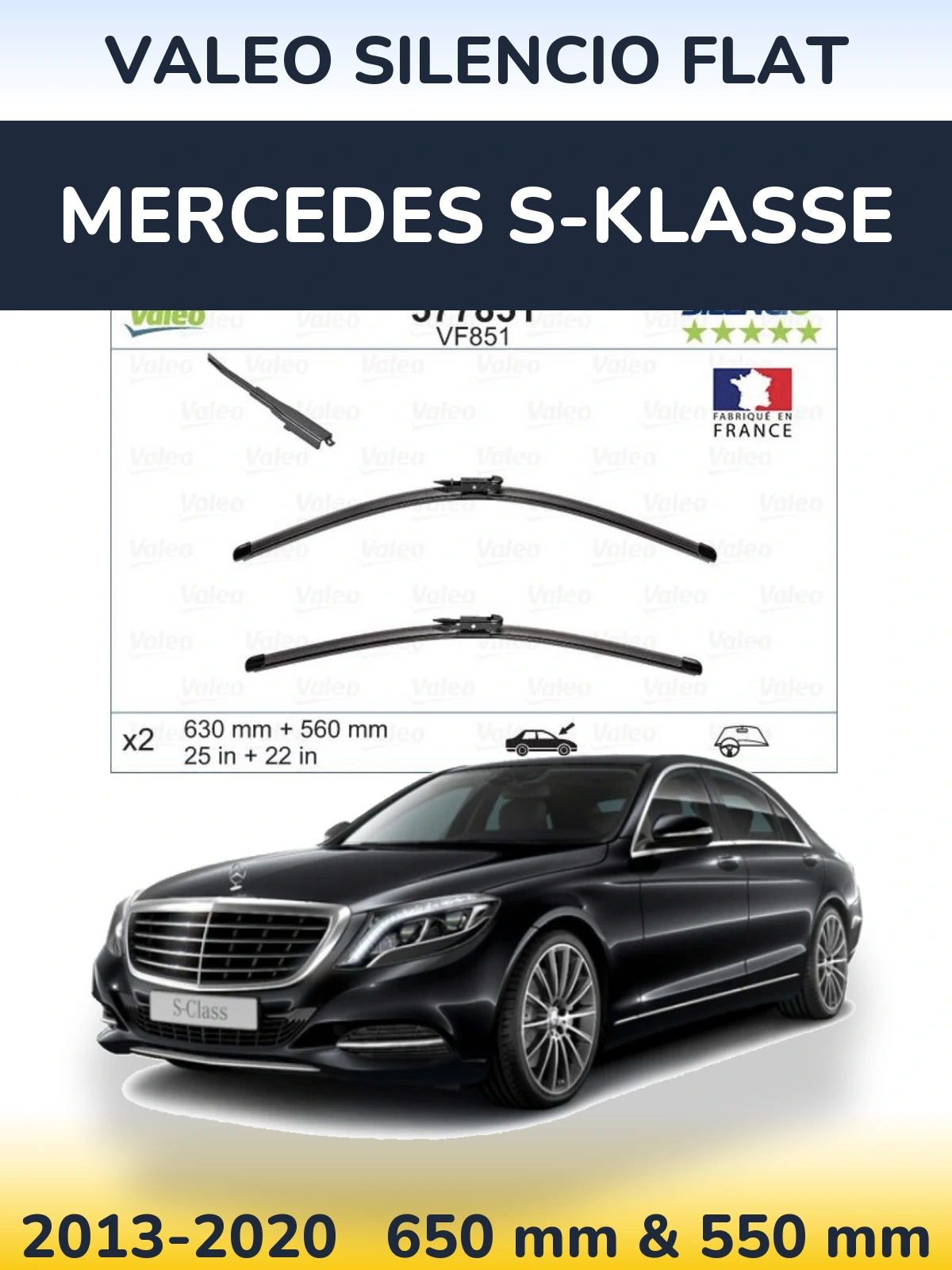 Комплект передніх щіток Valeo Silencio Flat 630 & 560 мм для Mercedes S-Klasse 2013-2020