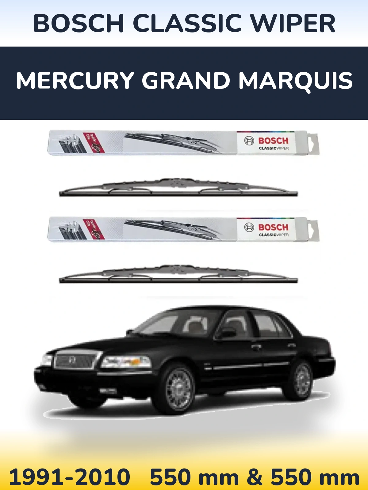 Sada předních stěračů BOSCH Classic Wiper 550 a 550 mm pro Mercury Grand Marquis 1991-2010