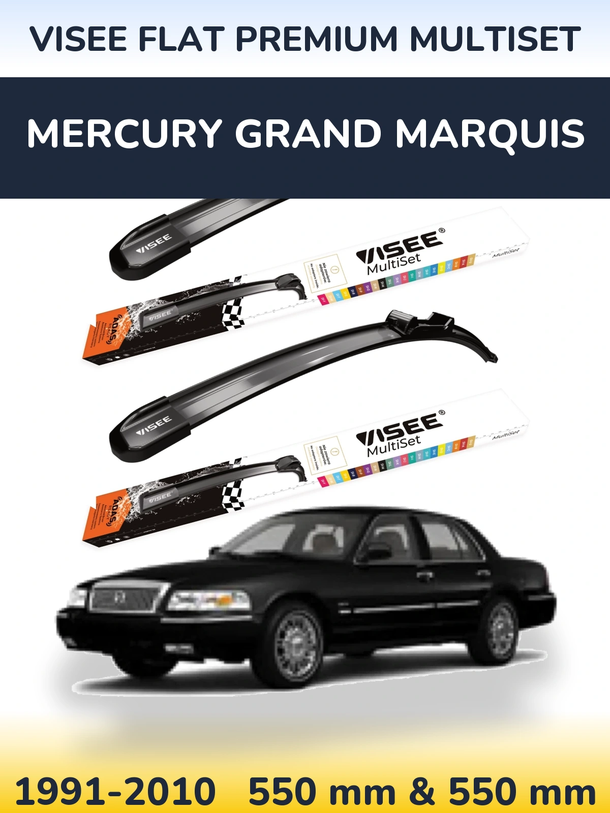 Sada předních stěračů VISEE FLAT PREMIUM MultiSet 550 a 550 mm pro Mercury Grand Marquis 1991-2010