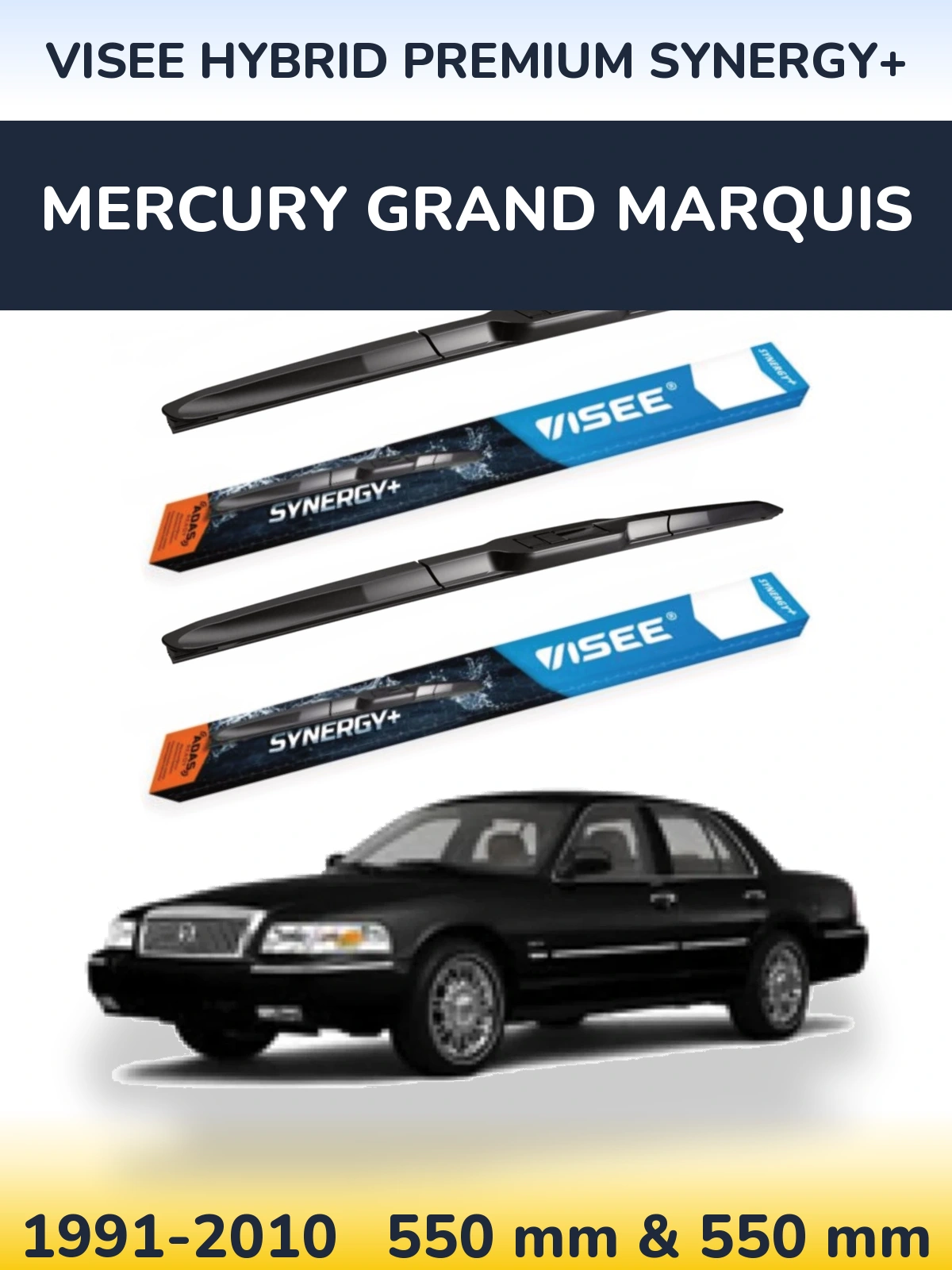 Sada předních stěračů VISEE HYBRID PREMIUM SYNERGY+ 550 a 550 mm pro Mercury Grand Marquis 1991-2010