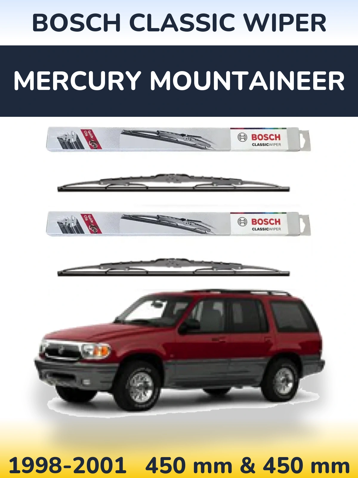 Sada předních stěračů BOSCH Classic Wiper 450 a 450 mm pro Mercury Mountaineer 1998-2001