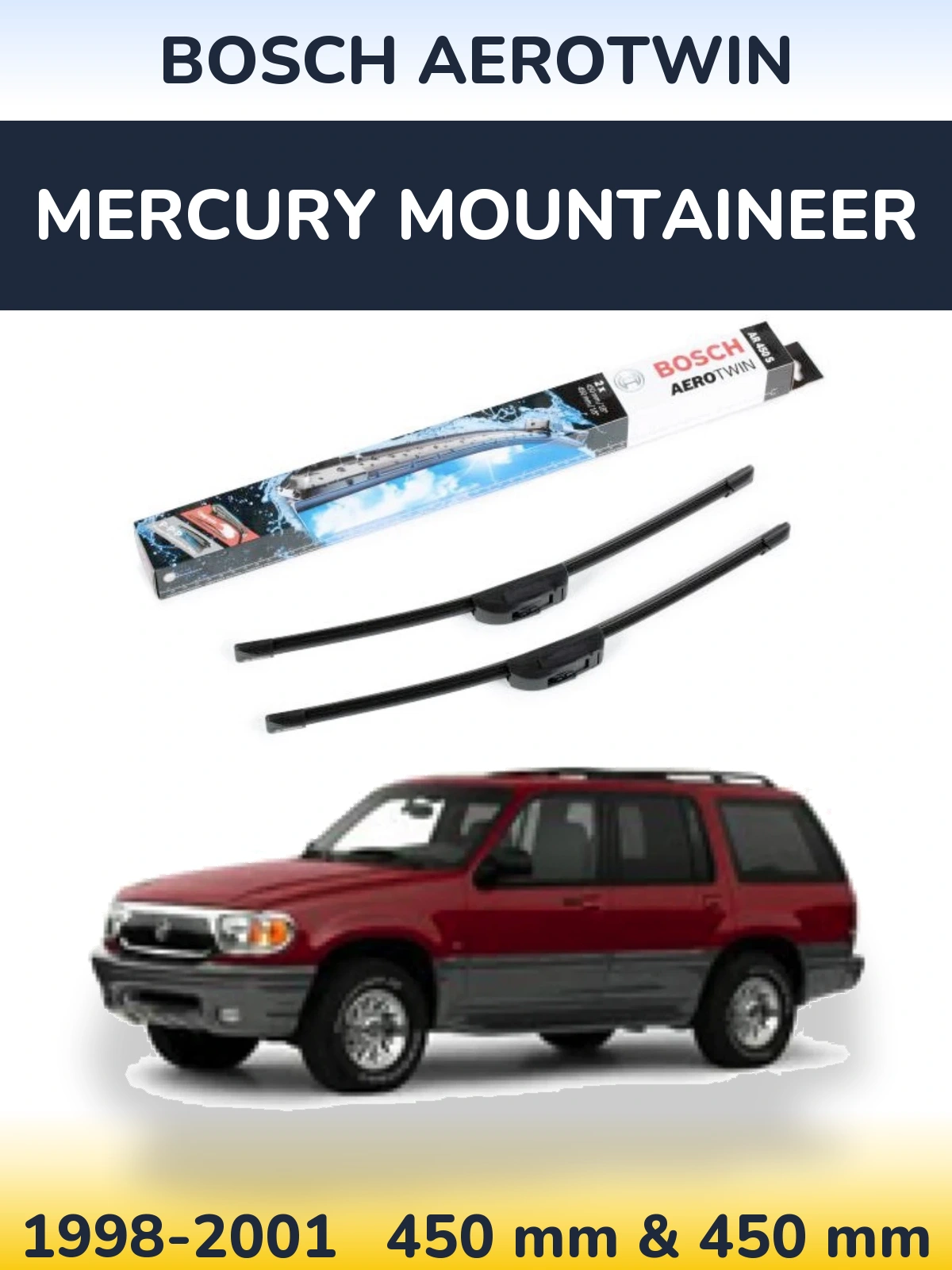 Sada předních stěračů BOSCH AeroTwin 450 a 450 mm pro Mercury Mountaineer 1998-2001