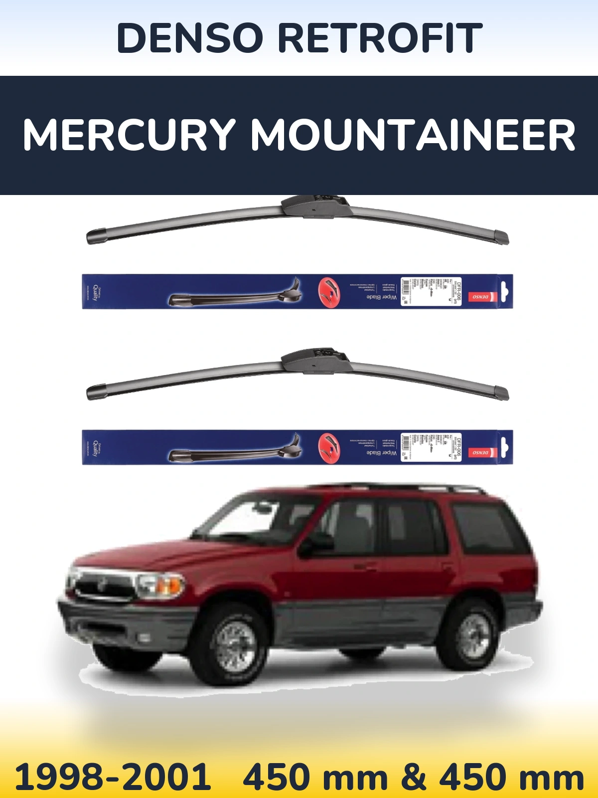 Sada předních stěračů Denso Retrofit 450 a 450 mm pro Mercury Mountaineer 1998-2001