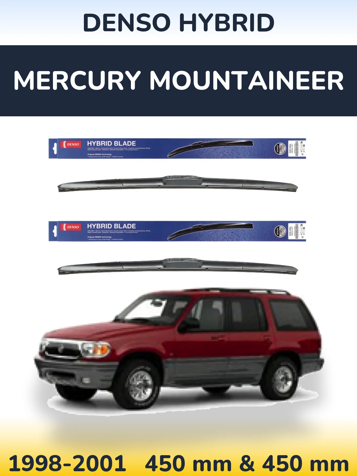 Sada předních stěračů Denso Hybrid 450 a 450 mm pro Mercury Mountaineer 1998-2001