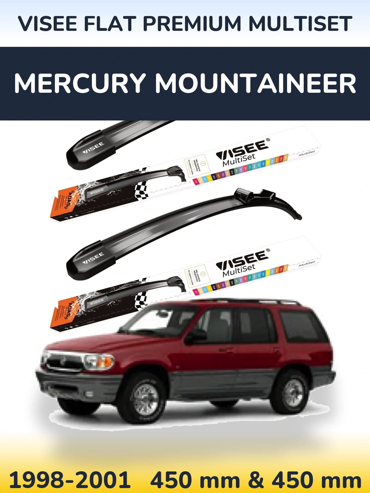 Sada předních stěračů VISEE FLAT PREMIUM MultiSet 450 a 450 mm pro Mercury Mountaineer 1998-2001