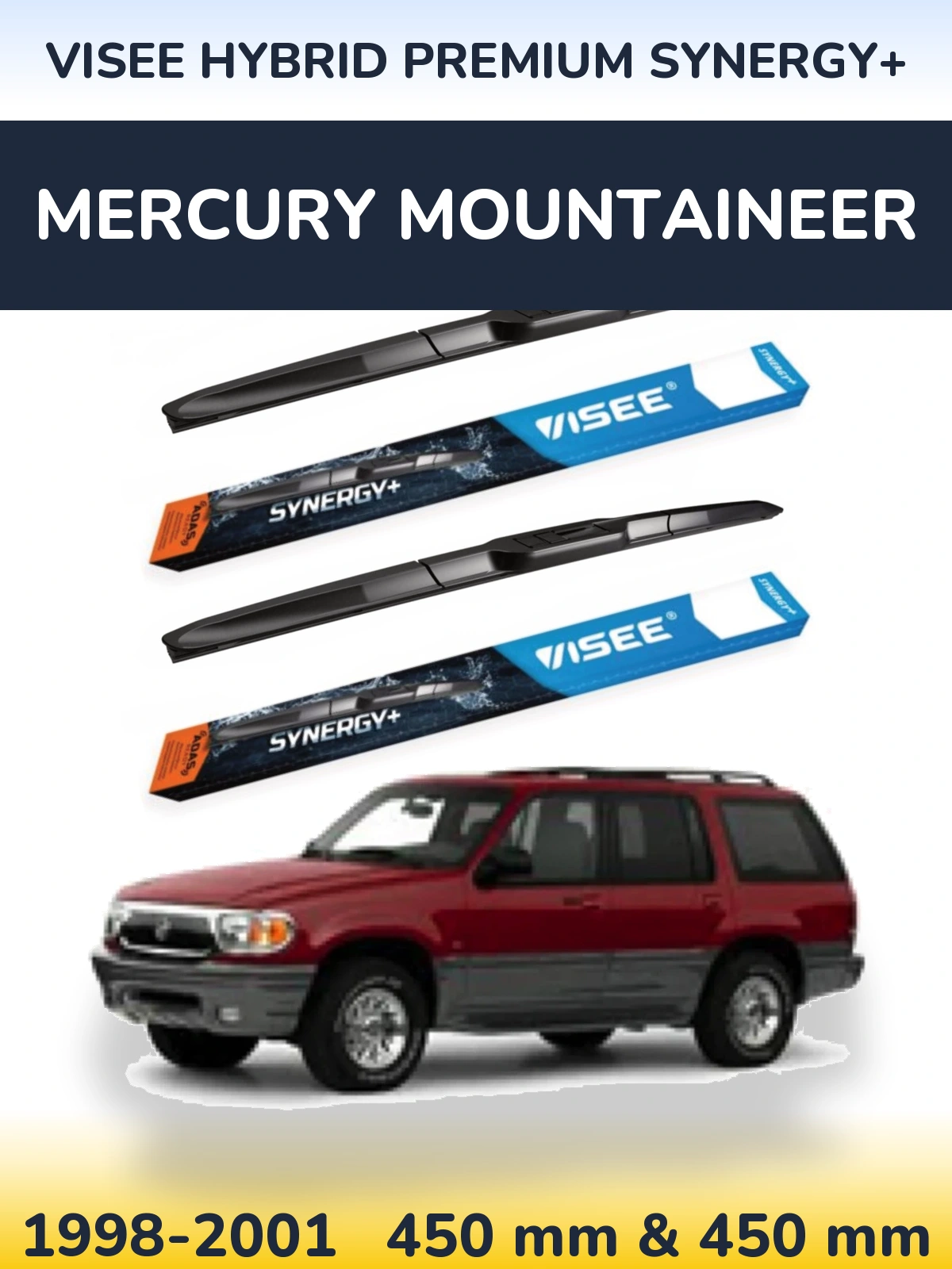 Sada předních stěračů VISEE HYBRID PREMIUM SYNERGY+ 450 a 450 mm pro Mercury Mountaineer 1998-2001