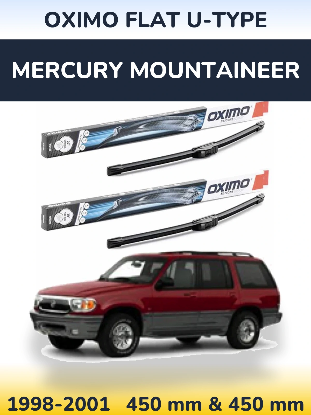Sada předních stěračů Oximo Flat U-type 450 a 450 mm pro Mercury Mountaineer 1998-2001