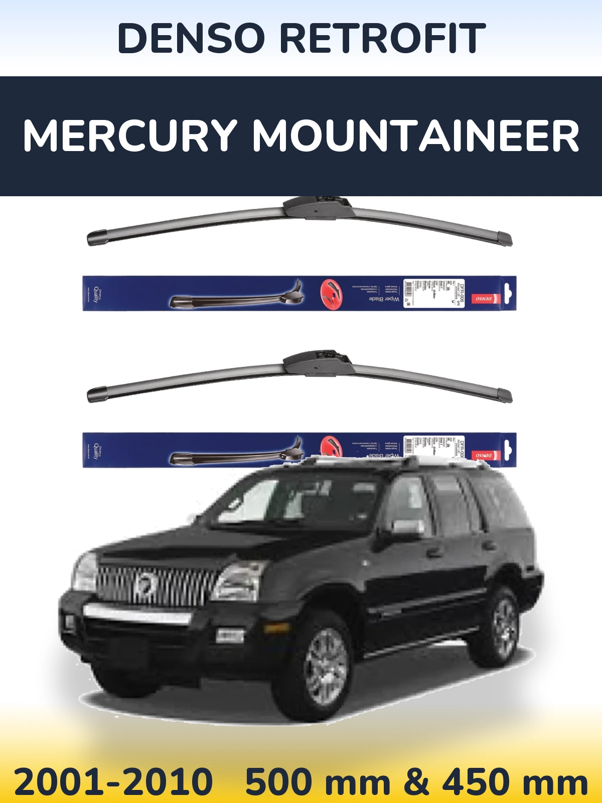Sada předních stěračů Denso Retrofit 500 a 450 mm pro Mercury Mountaineer 2001-2010