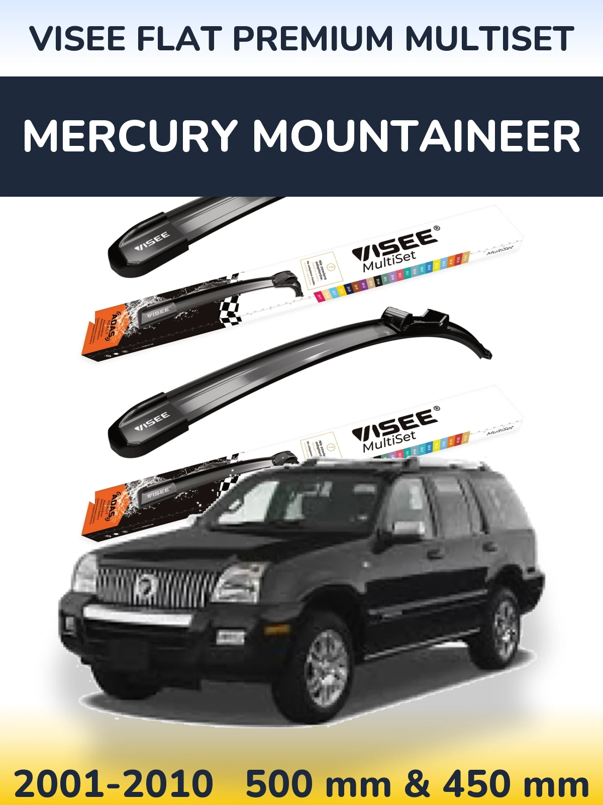Sada předních stěračů VISEE FLAT PREMIUM MultiSet 500 a 450 mm pro Mercury Mountaineer 2001-2010