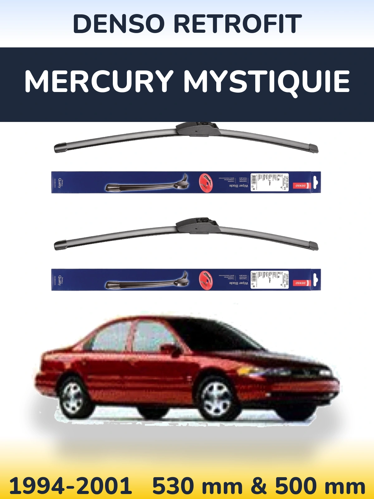 Sada předních stěračů Denso Retrofit 530 a 500 mm pro Mercury Mystiquie 1994-2001