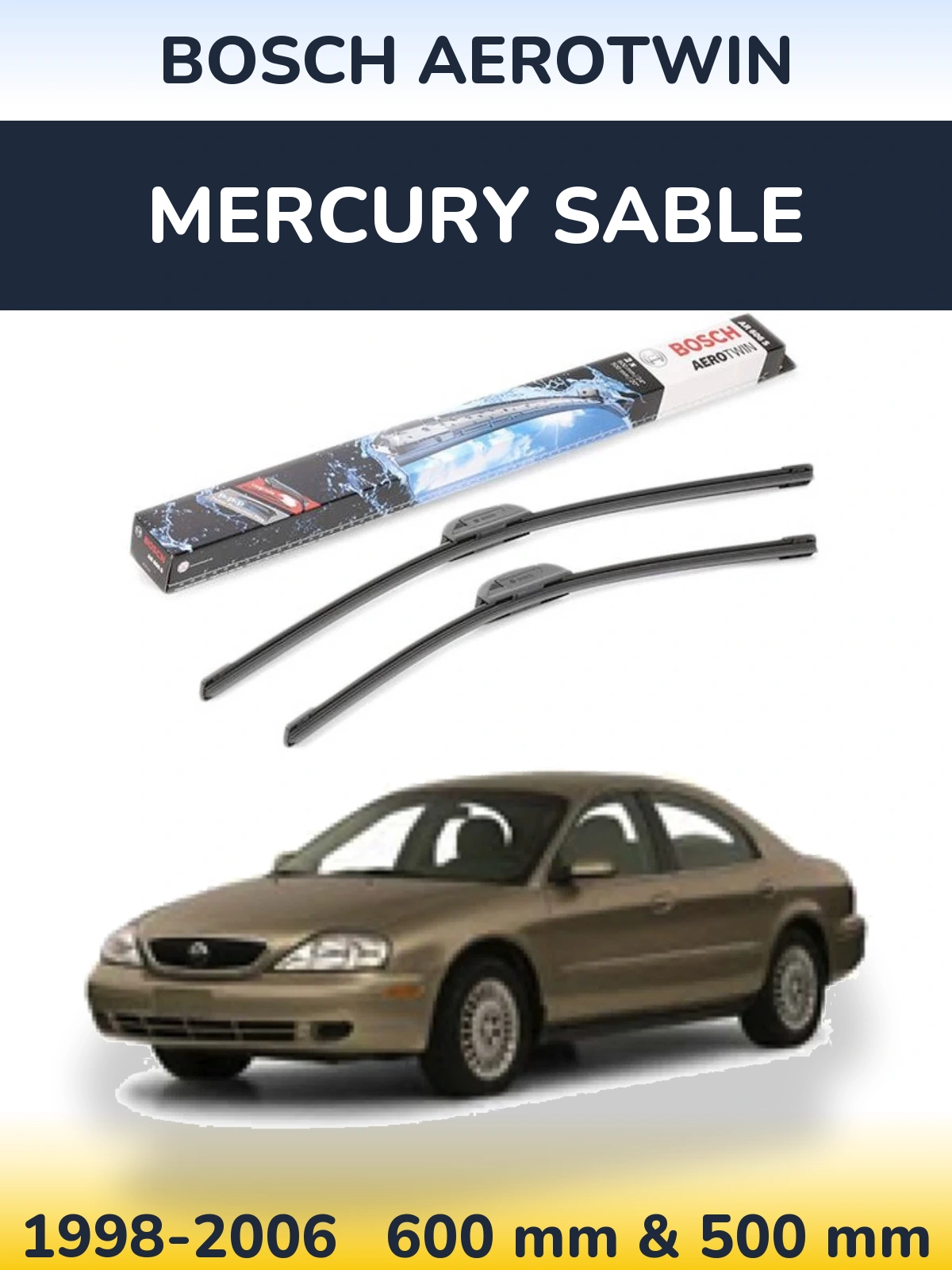 Sada předních stěračů BOSCH AeroTwin 600 a 500 mm pro Mercury Sable 1998-2006