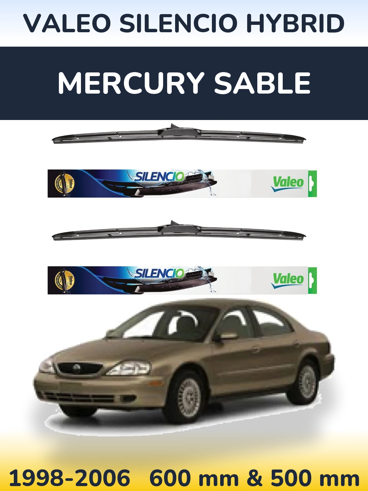 Комплект передніх щіток Valeo Silencio Hybrid 600 & 500 мм для Mercury Sable 1998-2006