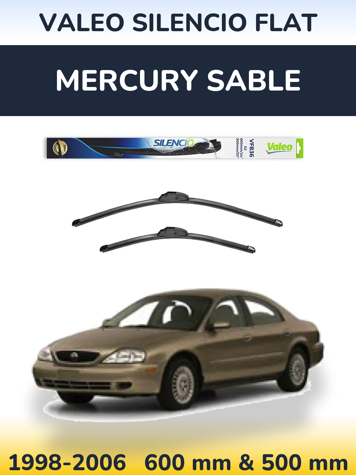 Комплект передніх щіток Valeo Silencio Flat 600 & 500 мм для Mercury Sable 1998-2006