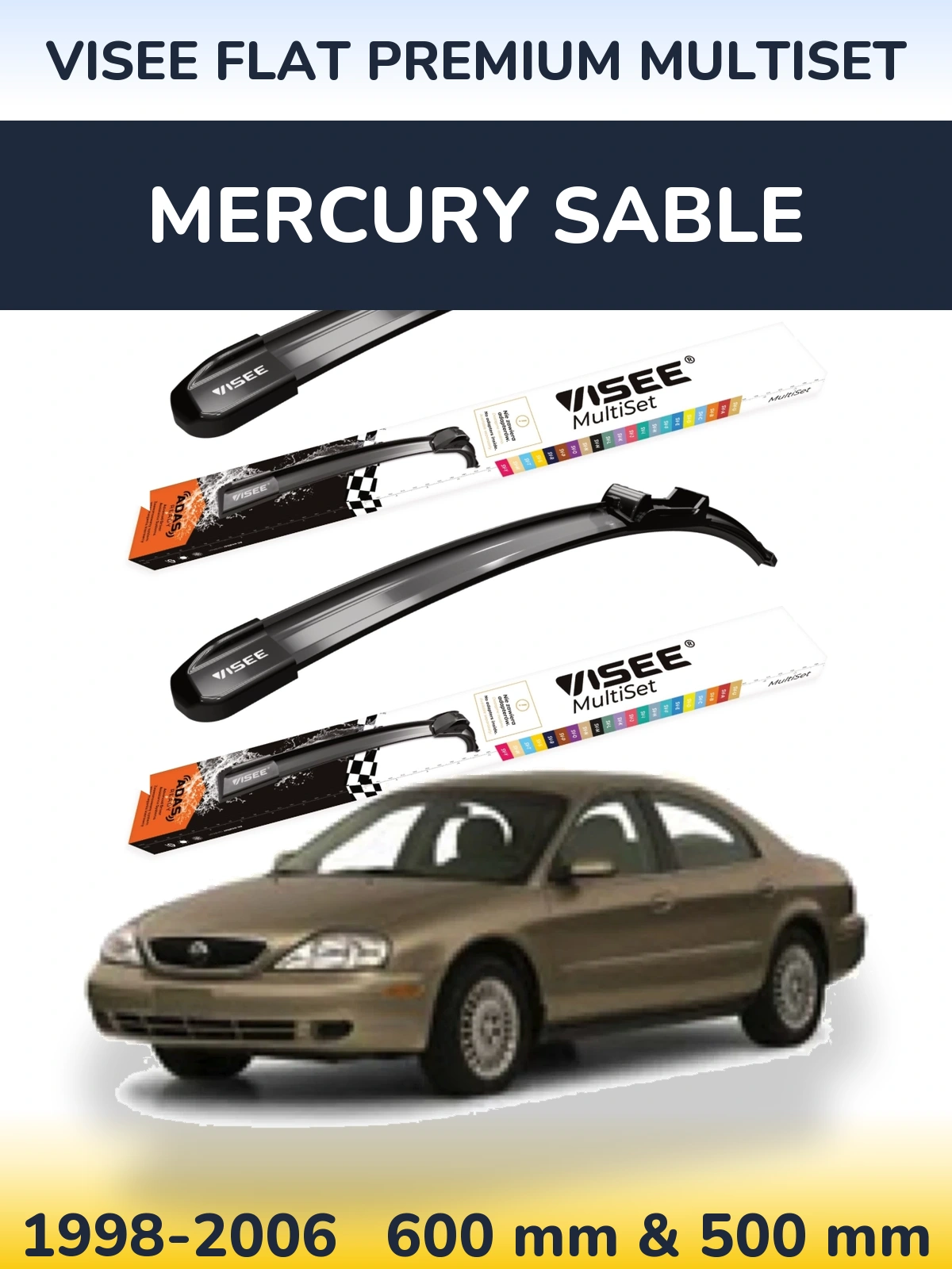 Sada předních stěračů VISEE FLAT PREMIUM MultiSet 600 a 500 mm pro Mercury Sable 1998-2006