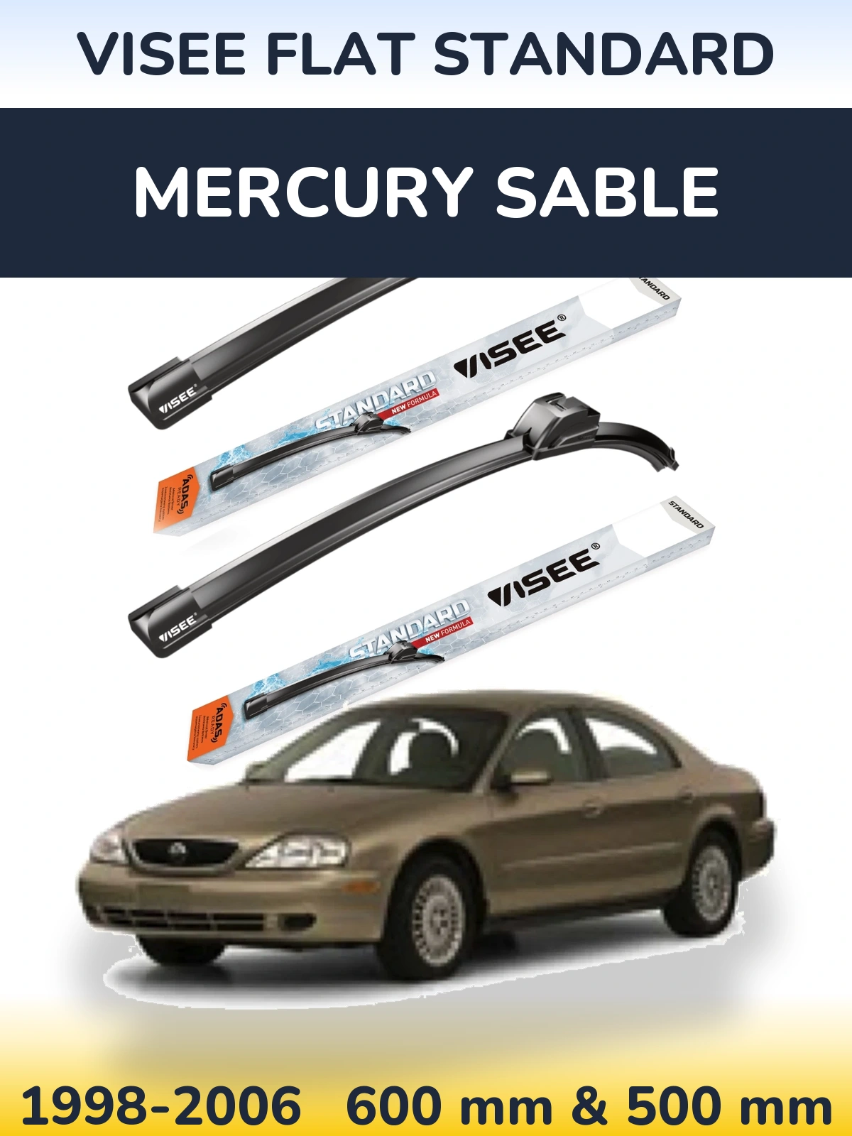 Комплект передніх щіток VISEE FLAT STANDARD 600 & 500 мм для Mercury Sable 1998-2006