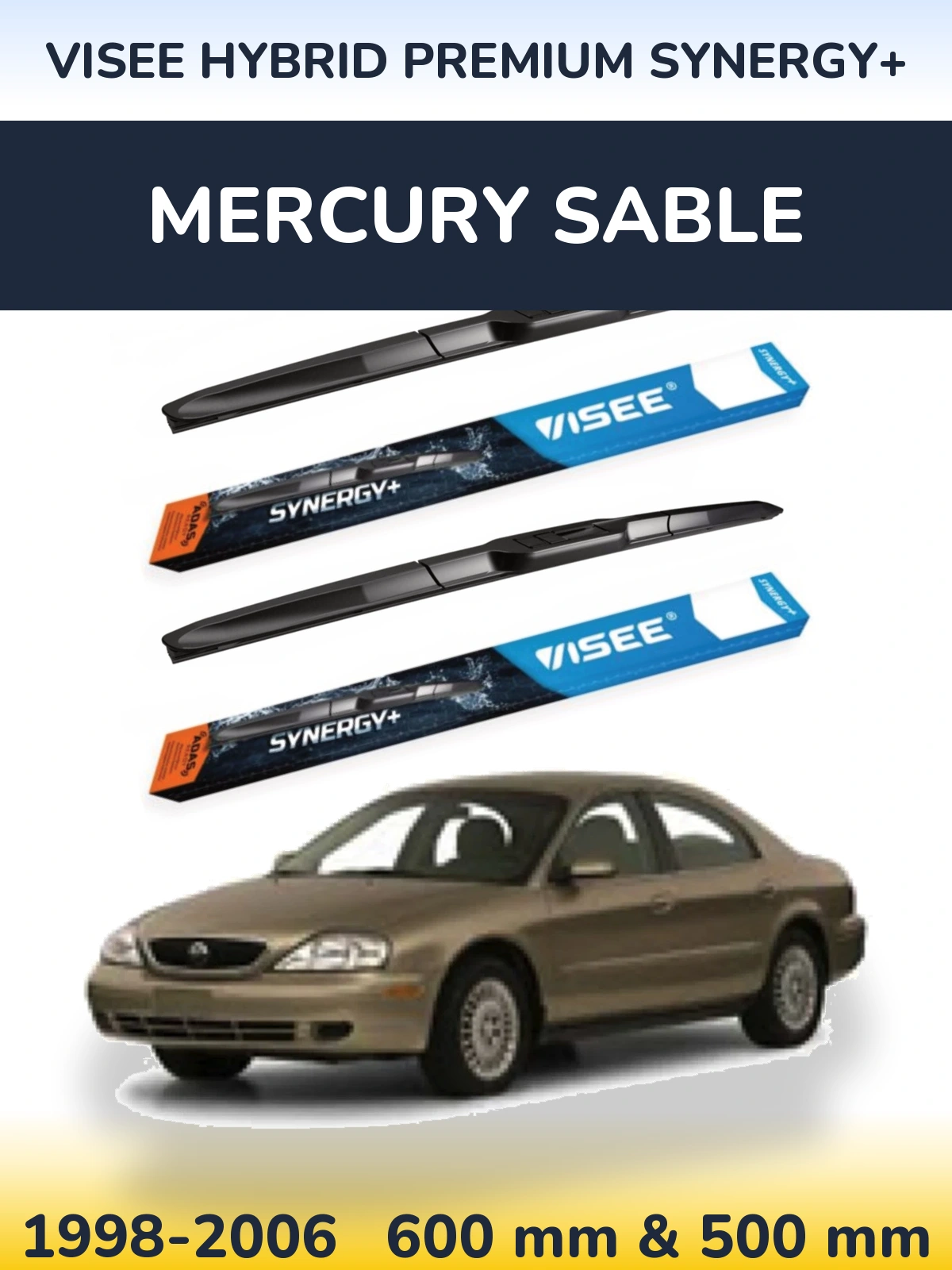Sada předních stěračů VISEE HYBRID PREMIUM SYNERGY+ 600 a 500 mm pro Mercury Sable 1998-2006