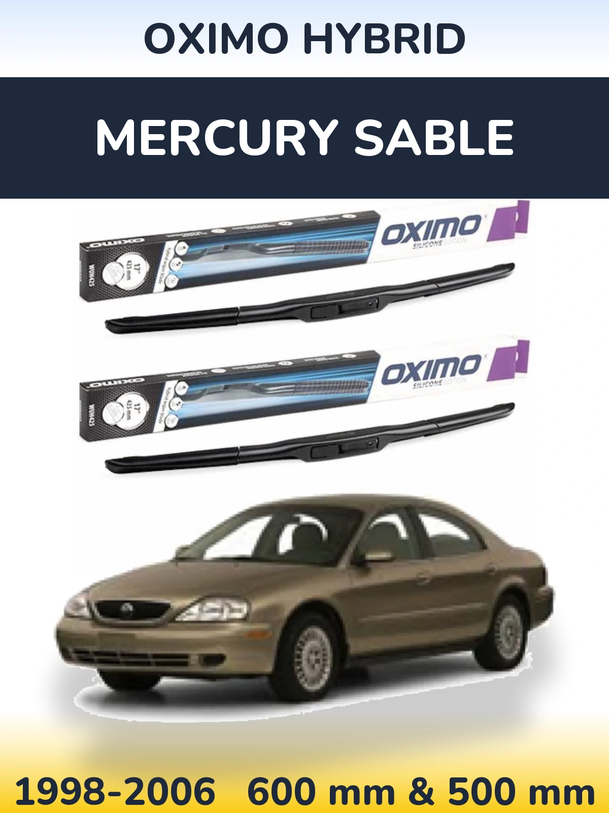 Sada předních stěračů Oximo Hybrid 600 a 500 mm pro Mercury Sable 1998-2006