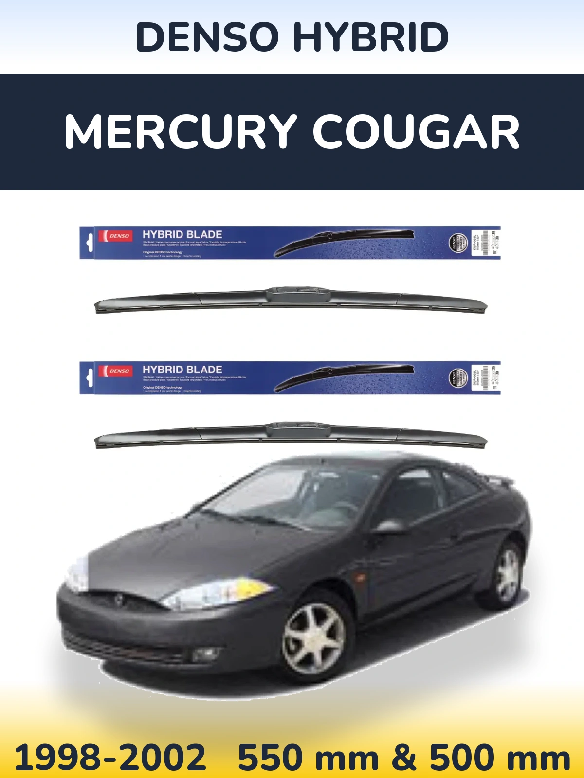 Sada předních stěračů Denso Hybrid 550 a 500 mm pro Mercury Cougar 1998-2002