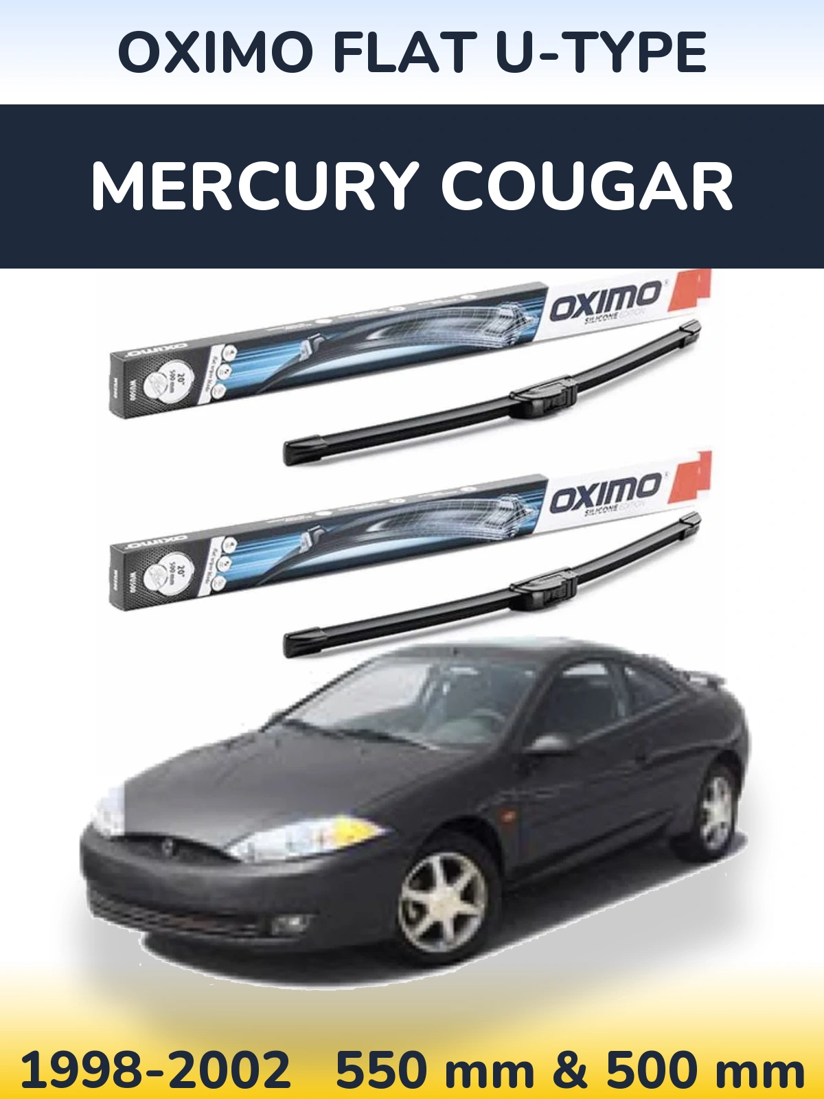 Sada předních stěračů Oximo Flat U-type 550 a 500 mm pro Mercury Cougar 1998-2002