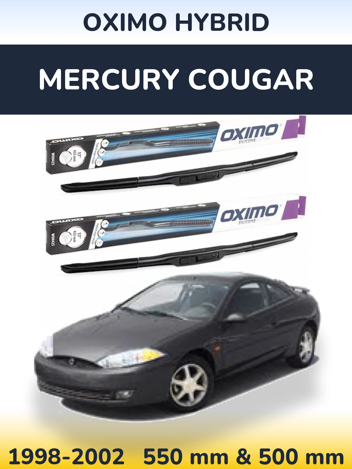 Sada předních stěračů Oximo Hybrid 550 a 500 mm pro Mercury Cougar 1998-2002