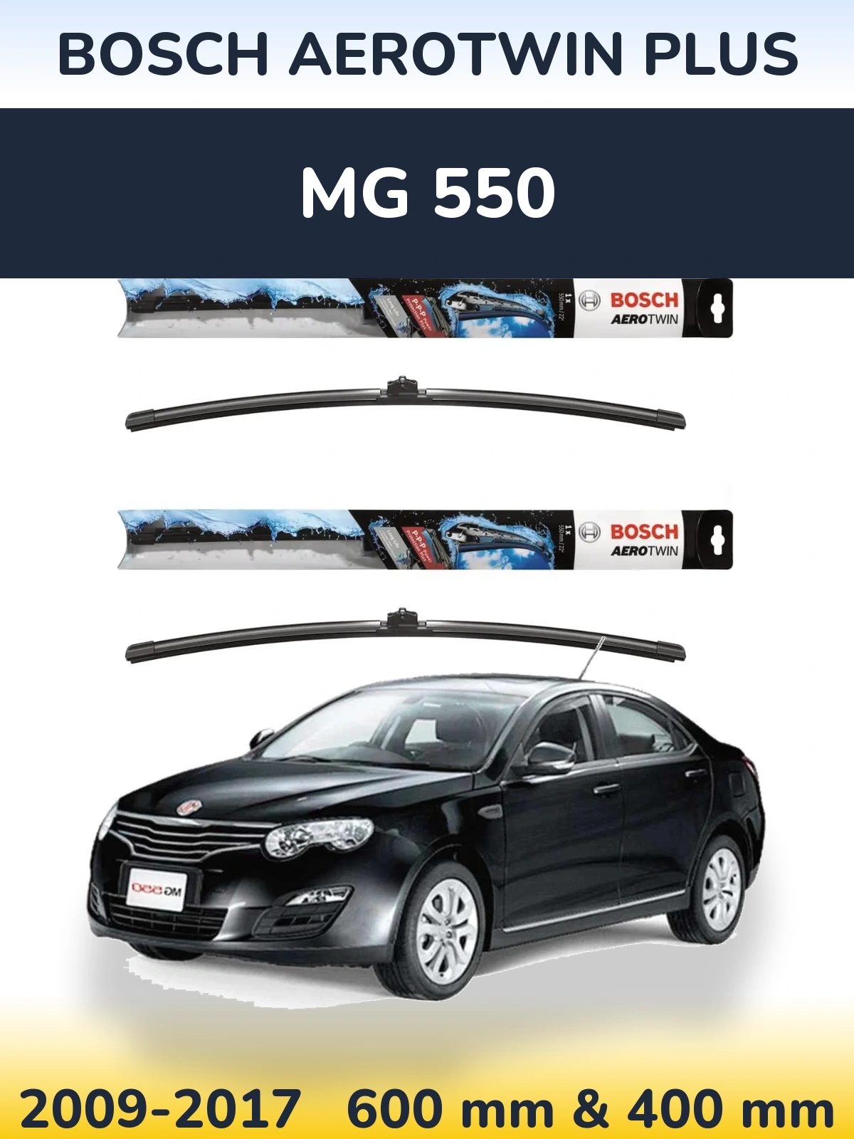 Sada předních stěračů BOSCH AeroTwin Plus 600 a 400 mm pro MG 550 2009-2017