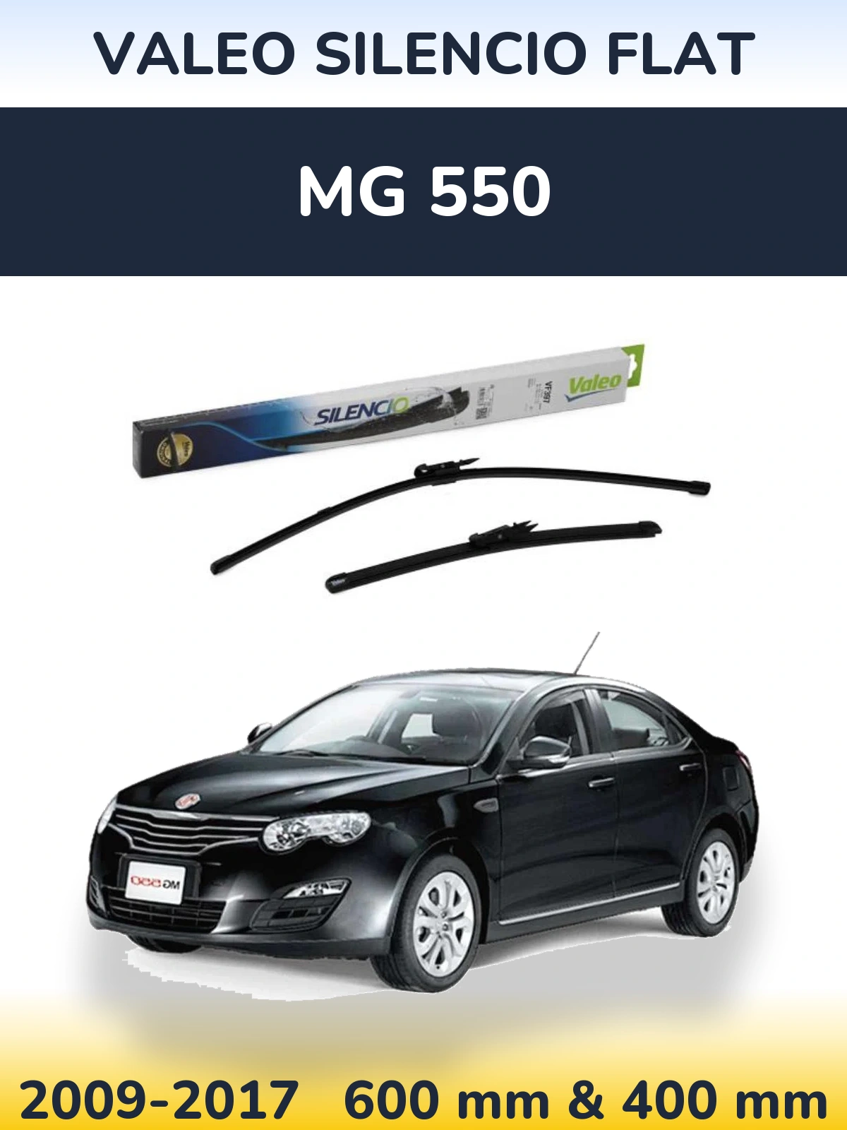 Sada předních stěračů Valeo Silencio Flat 600 a 380 mm pro MG 550 2009-2017